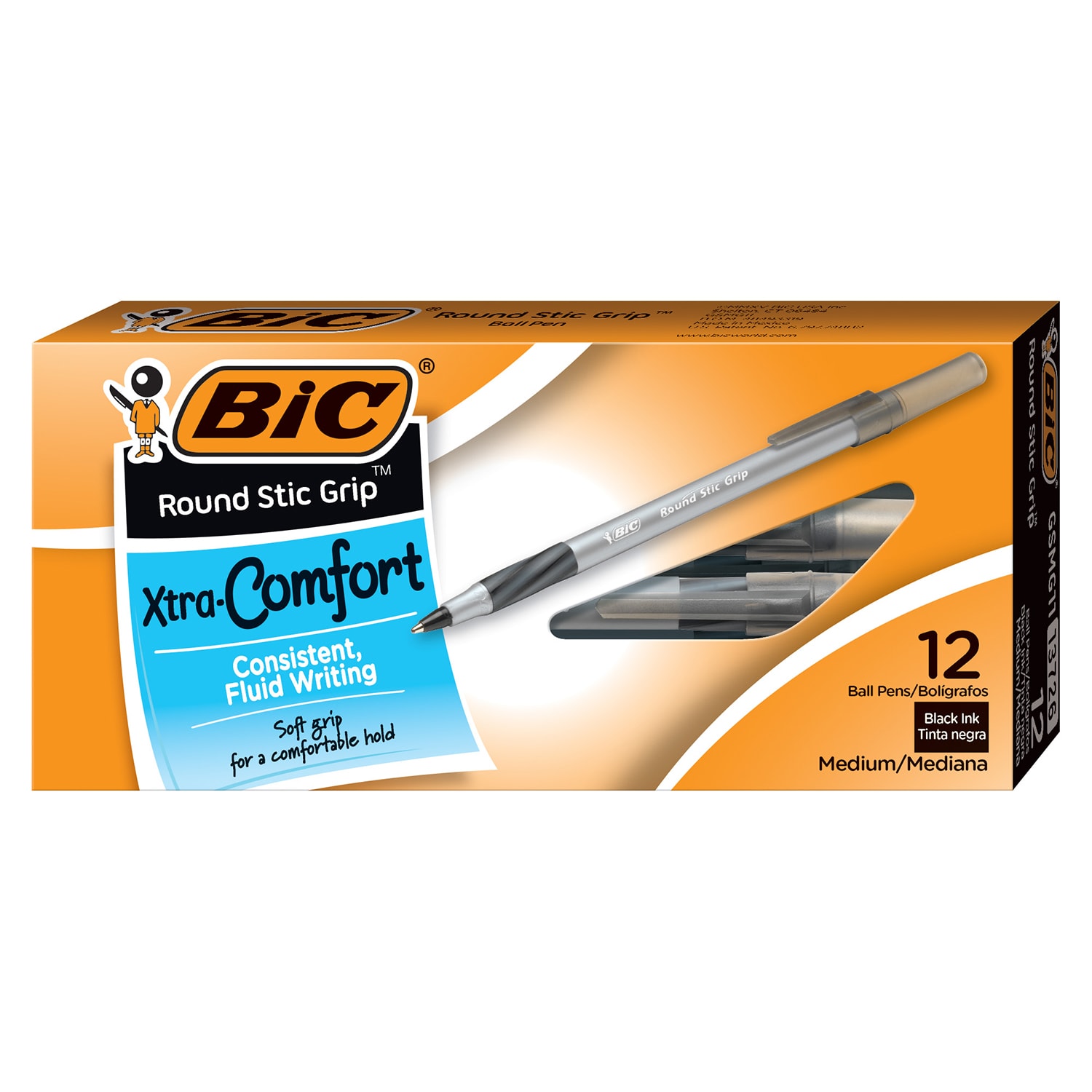 Bic Ultra Round Stic Grip Ballpoint Pens Black Medium Mm Bx