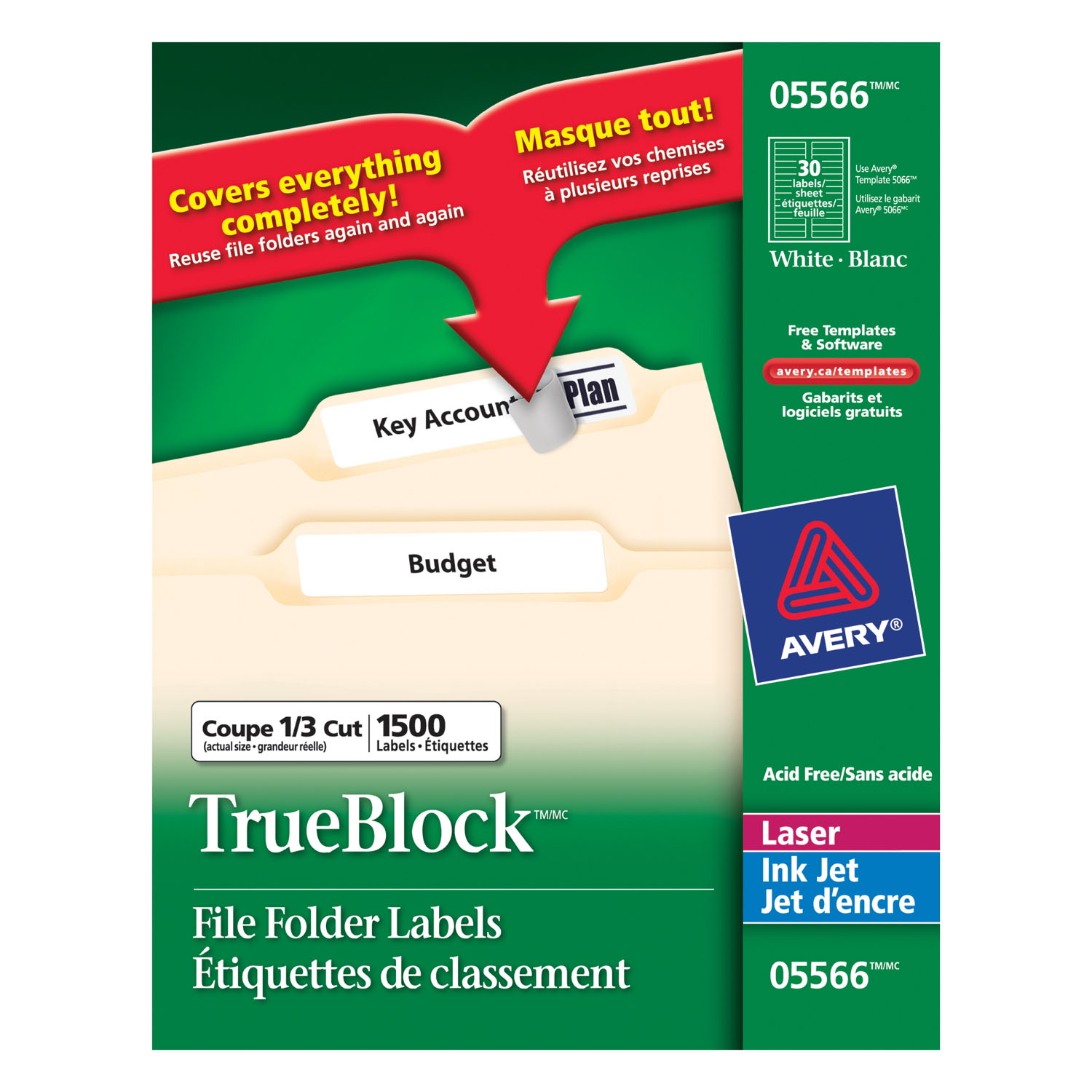 Avery 5566 Filing Labels With TrueBlock Technology White 3 7 16 X 2