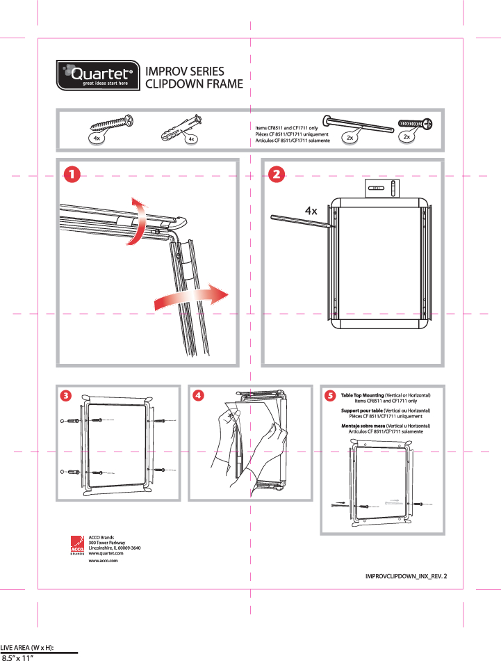 Quartet® Improv Clip Frame Sign, Aluminum, TableTop or Wall Mount, 8 1