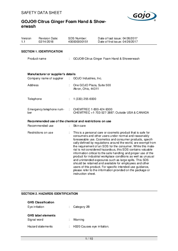 Gojo ADX AllinOne Body Wash, Shampoo and Hand Soap Refills, Citrus