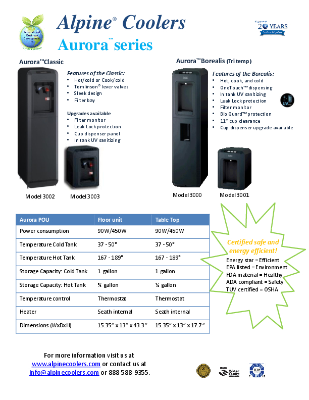 Alpine Aurora Classic Tabletop Water Cooler, Hot and Cold Water Grand