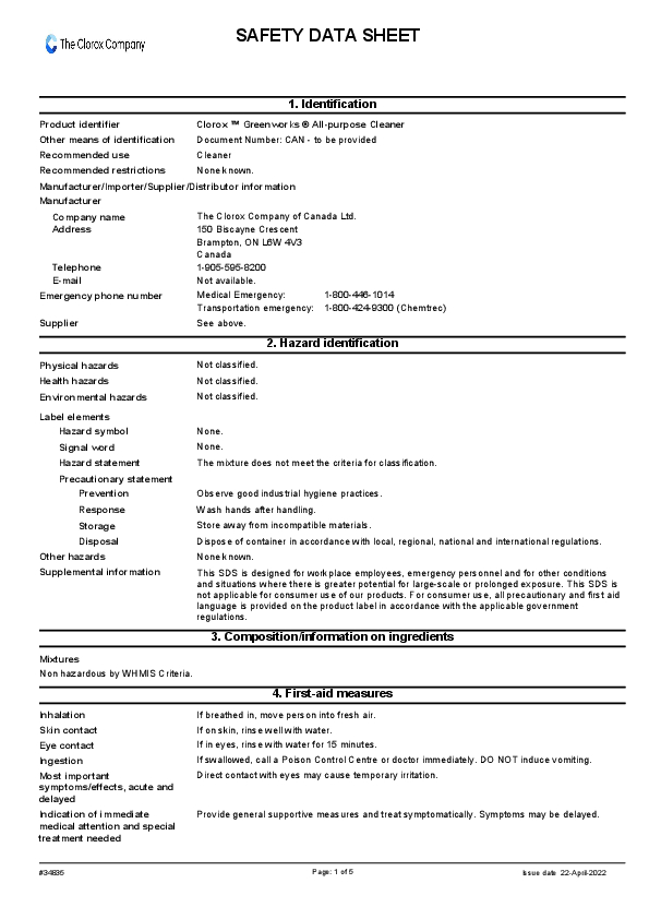 Clorox Green Works AllPurpose Cleaner, 946 mL Grand & Toy