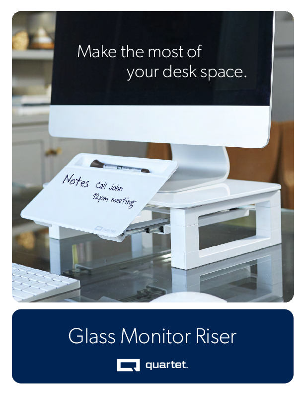 Quartet® Desktop Glass Monitor Riser with Glass DryErase Board