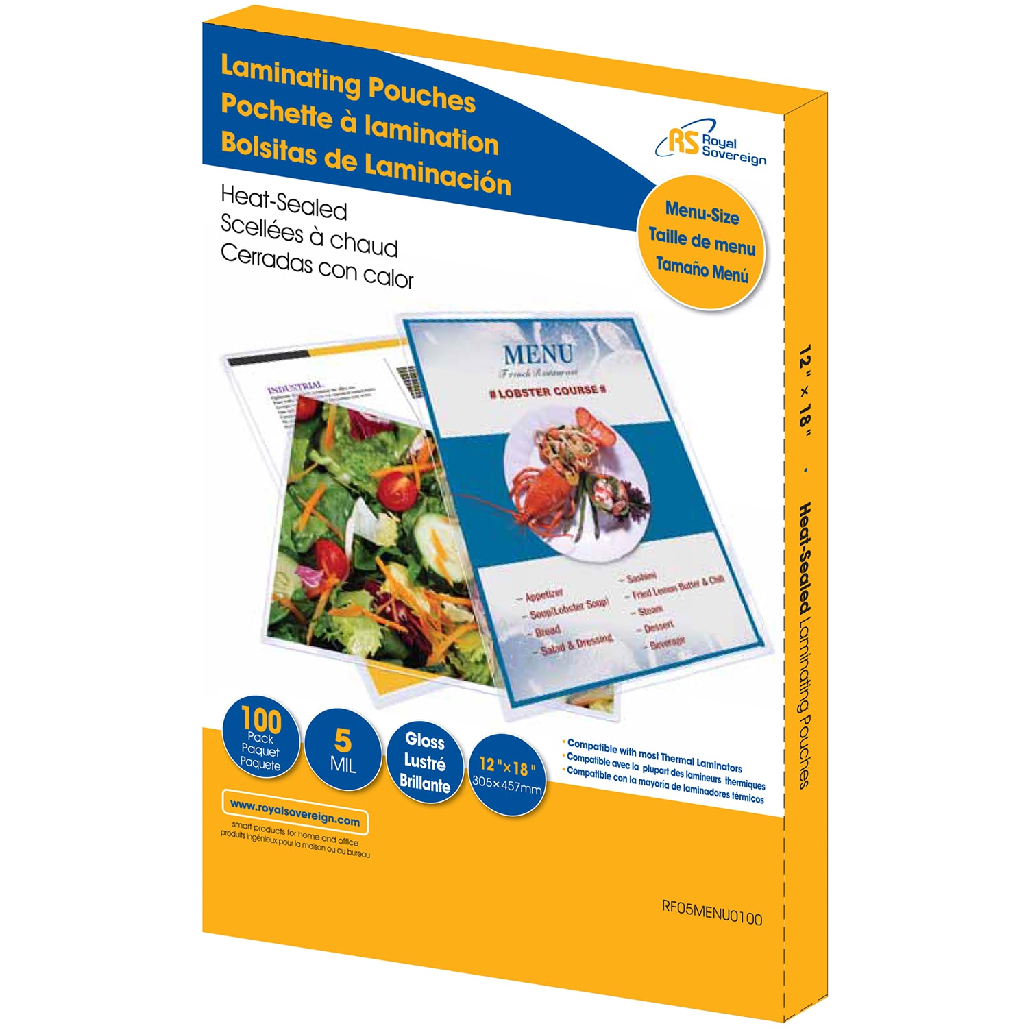 Royal Sovereign Heat Sealed MenuSize Laminating Pouches, 5 mil, Pack
