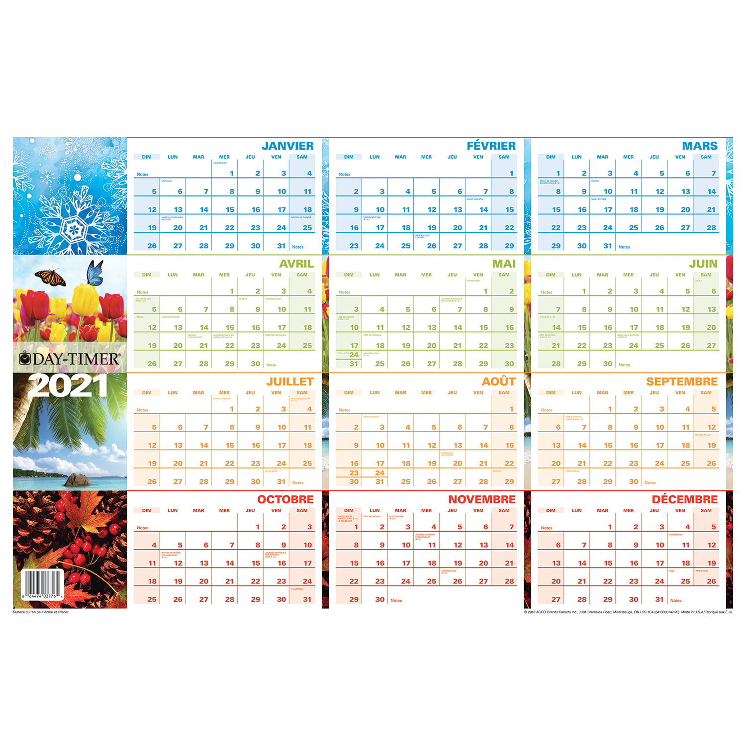 Day Timer 12 Month Dry Erase Seasonal Reversible Monthly Wall Planner 