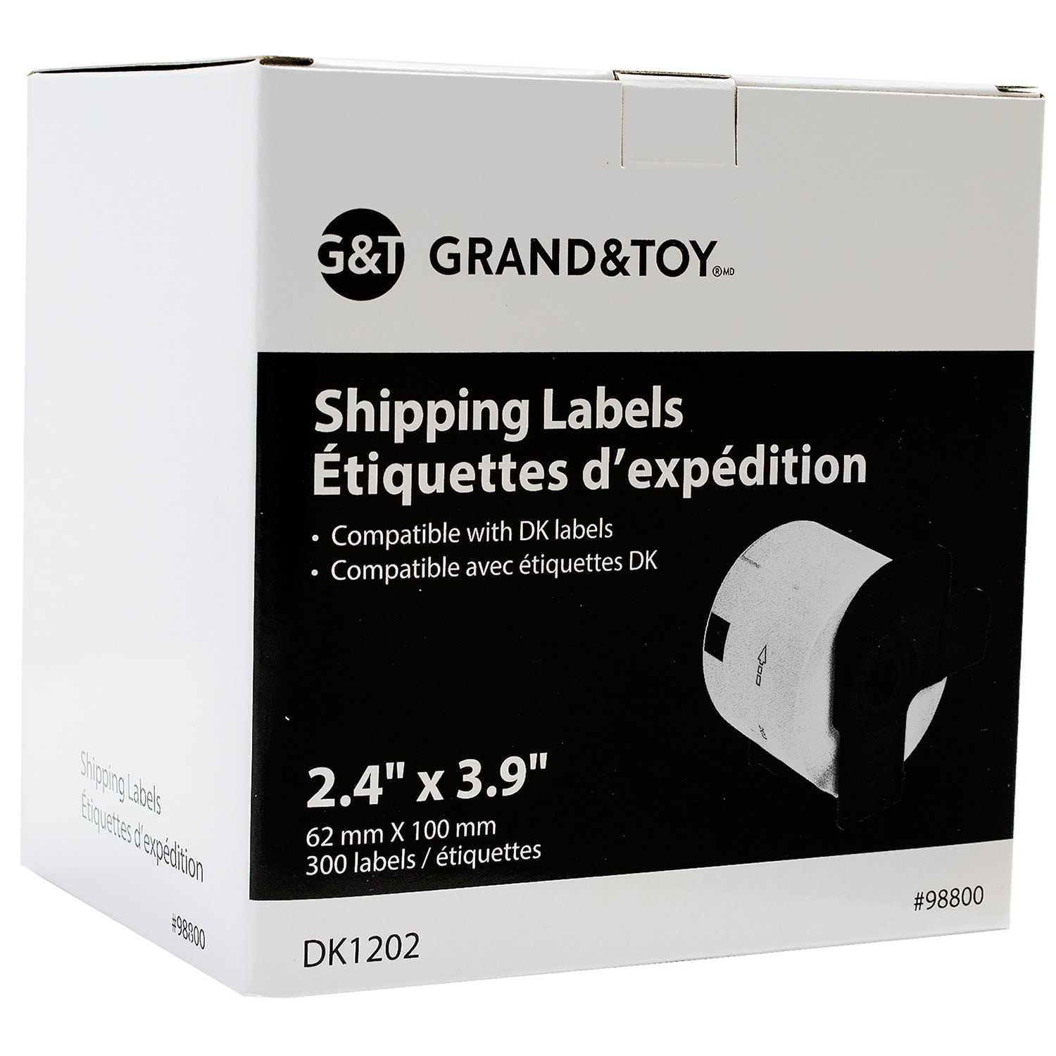 Grand & Toy DK Labels, Shipping, Black on White, 2 2/5" x 3 9/10", 300