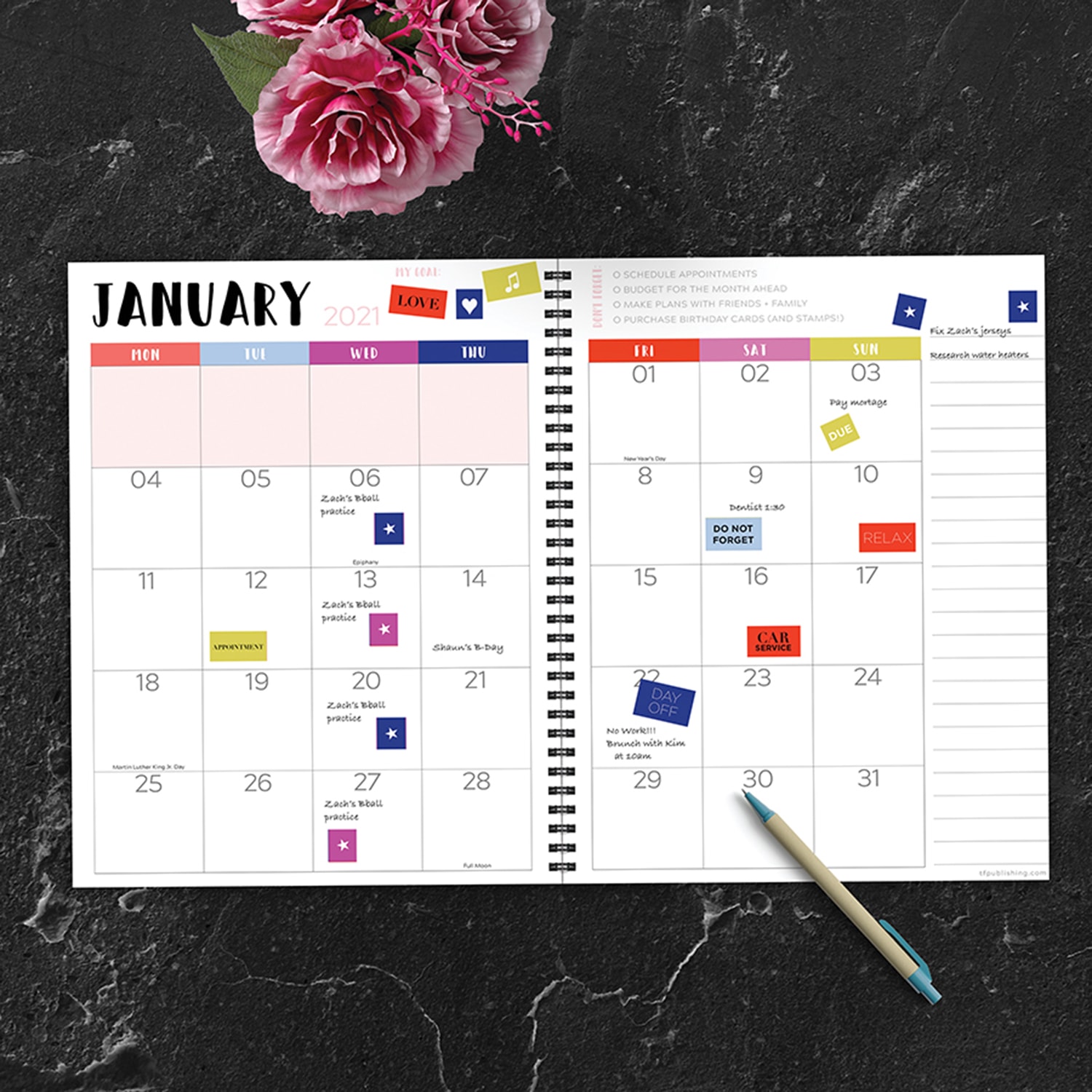 TF Publishing 12Month Weekly/Monthly Planner, 9" x 11", Modern Blooms