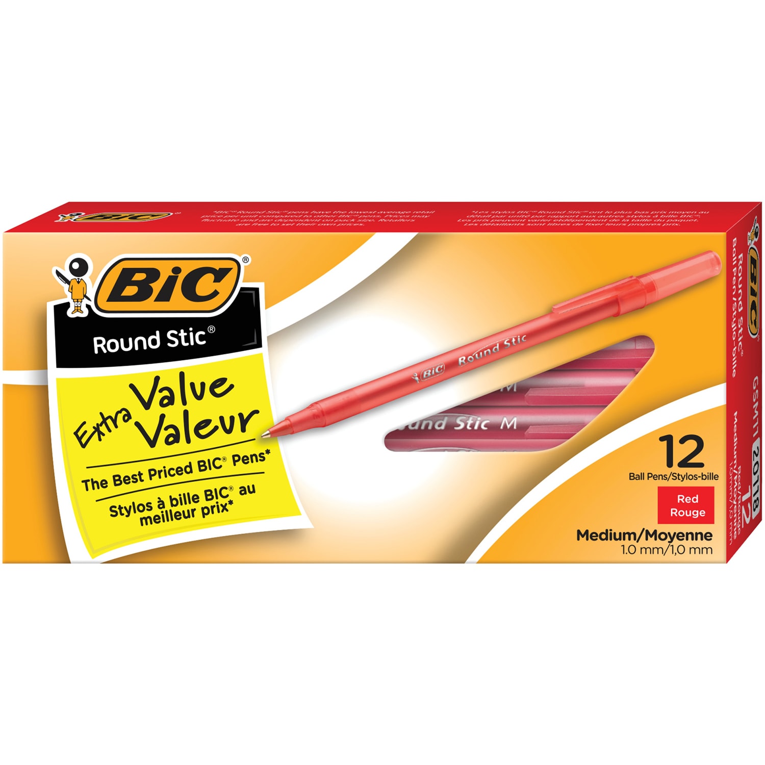 BIC Round Stic Ballpoint Stick Pens, Red, Medium Tip, 12/BX | Grand & Toy