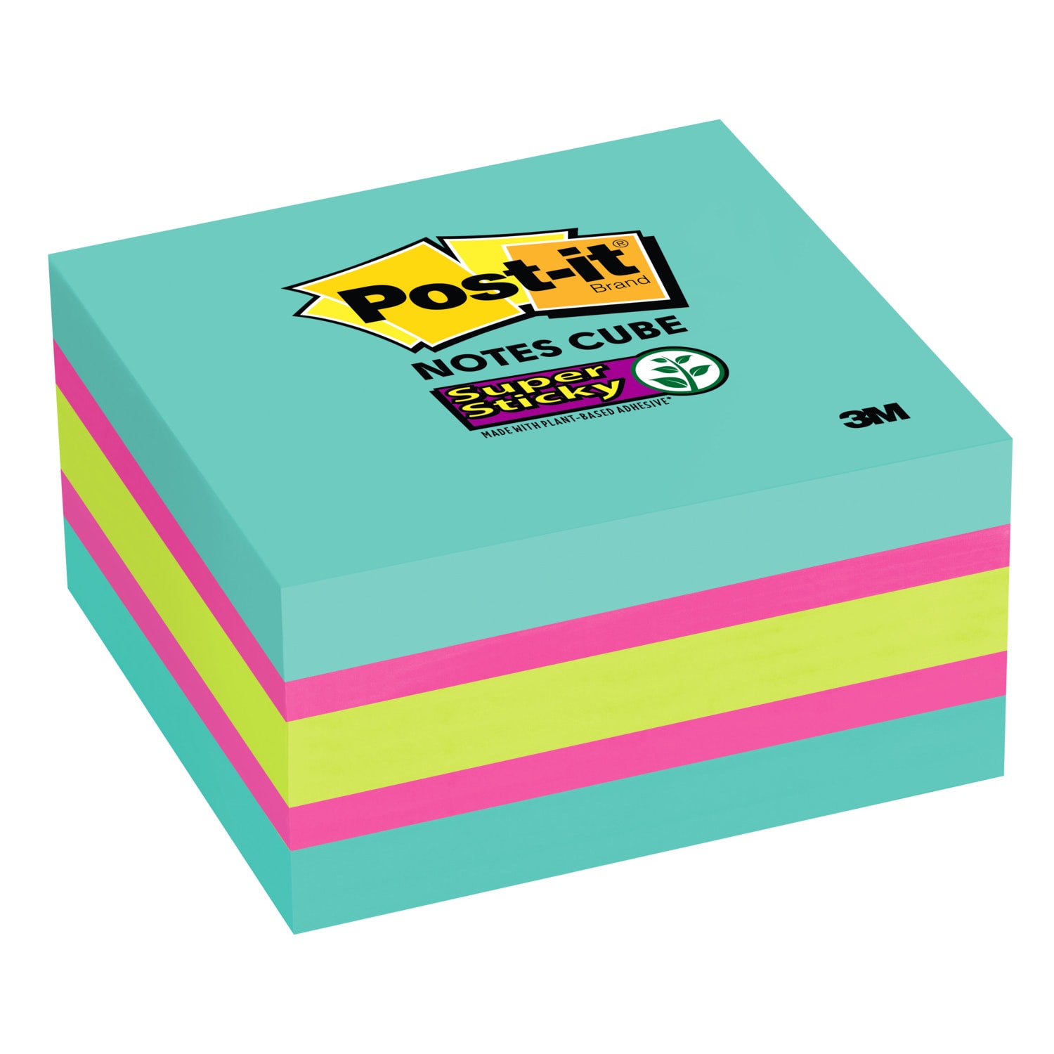 Postit Super Sticky Notes Cube, 3" x 3", Assorted Colours, 360 Sheets