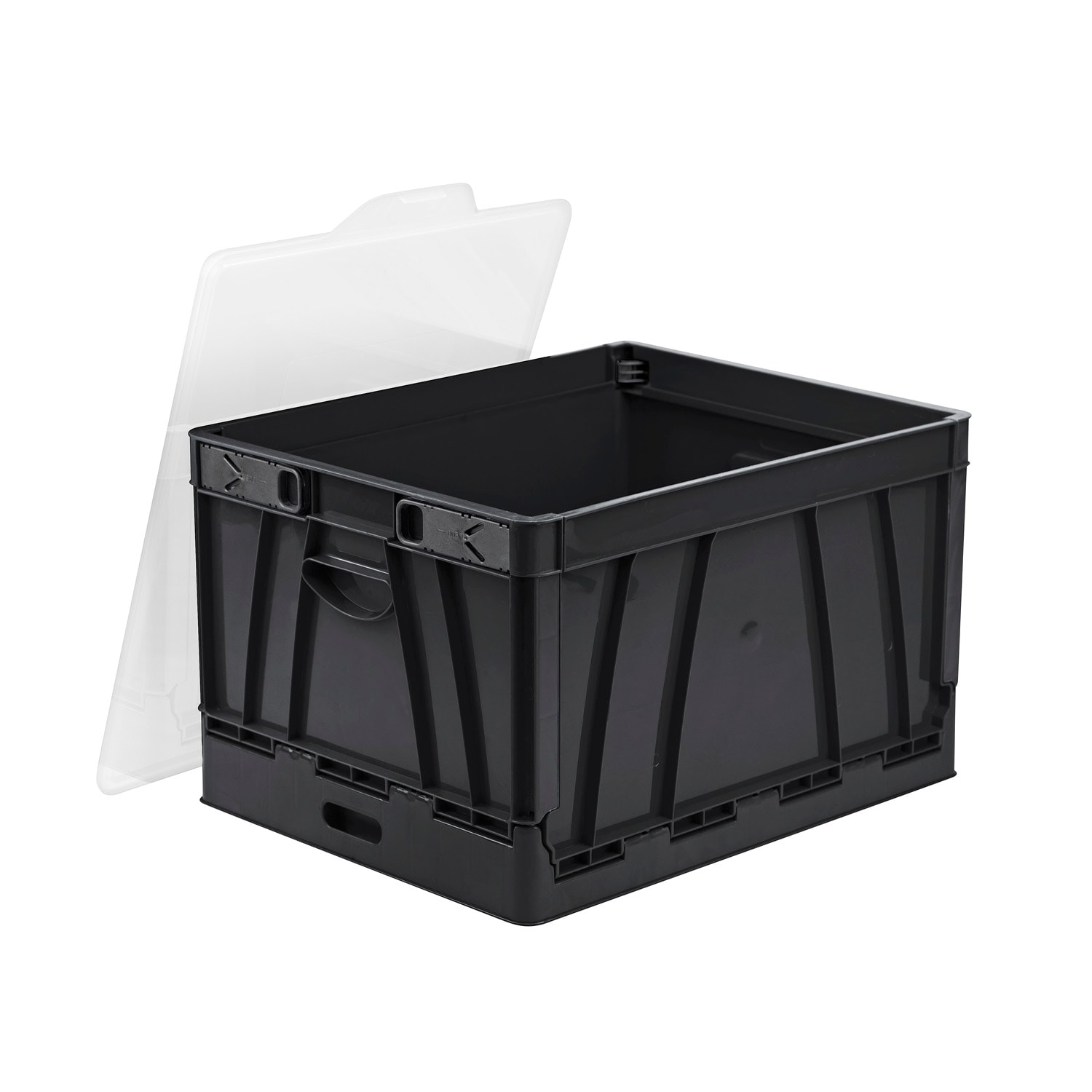 Storex Letter/Legal Collapsible Black Crate With Clear Lid Grand & Toy