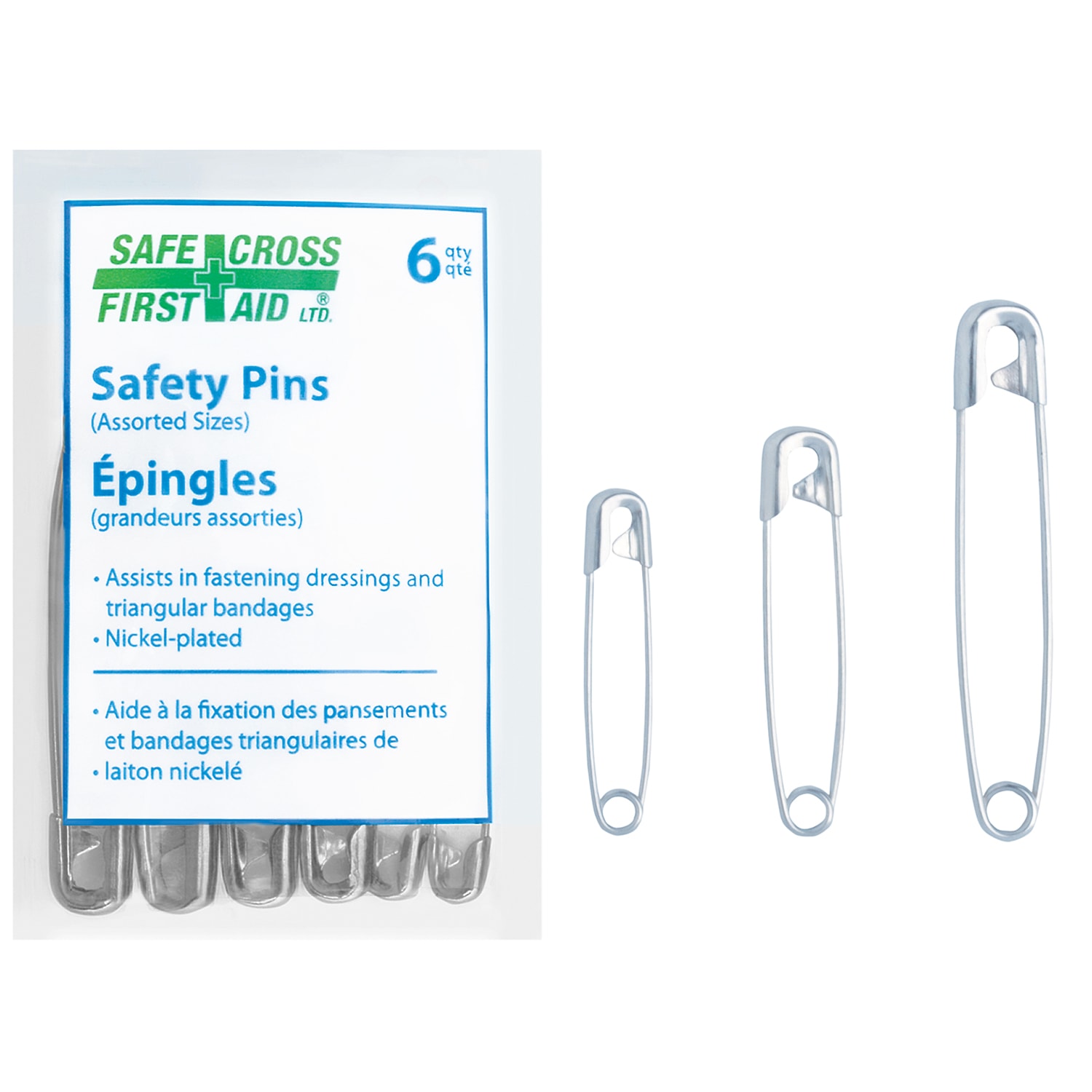 Safecross Safety Pins, Assorted Sizes, Pack of 6 Grand & Toy