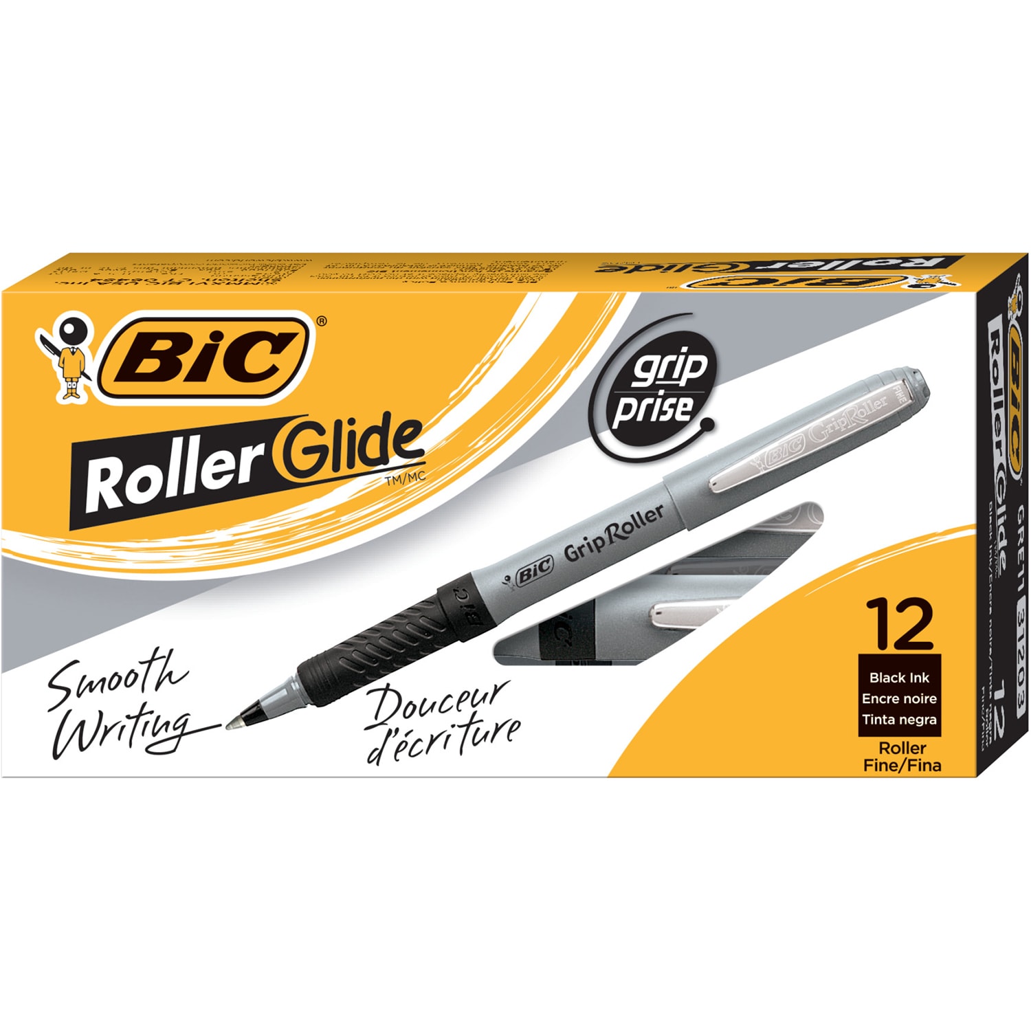 BIC Grip Rollerball Pen, Black, Fine 0.7mm Grand & Toy