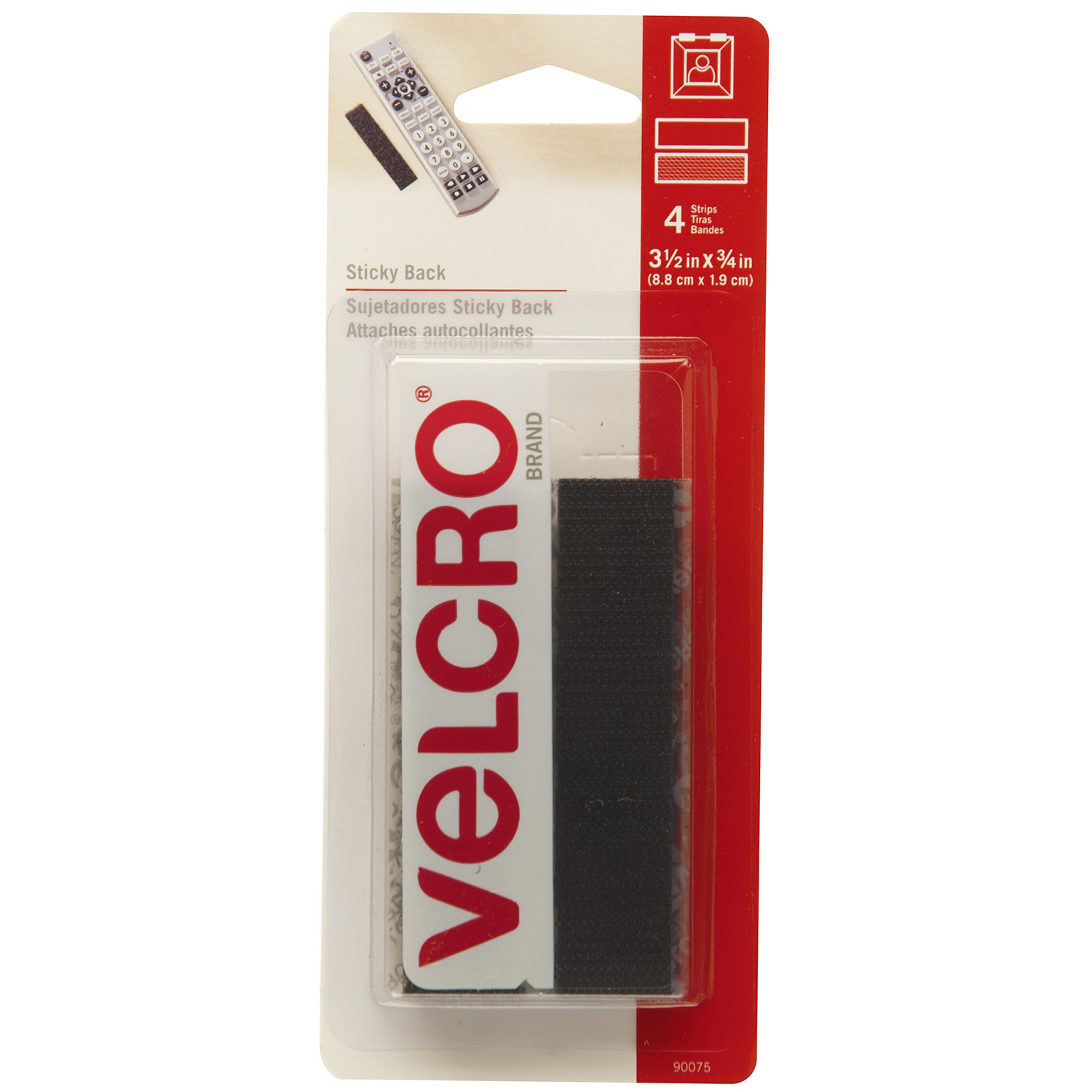 Velcro Sticky Back General Purpose Strips, Black, 3/4