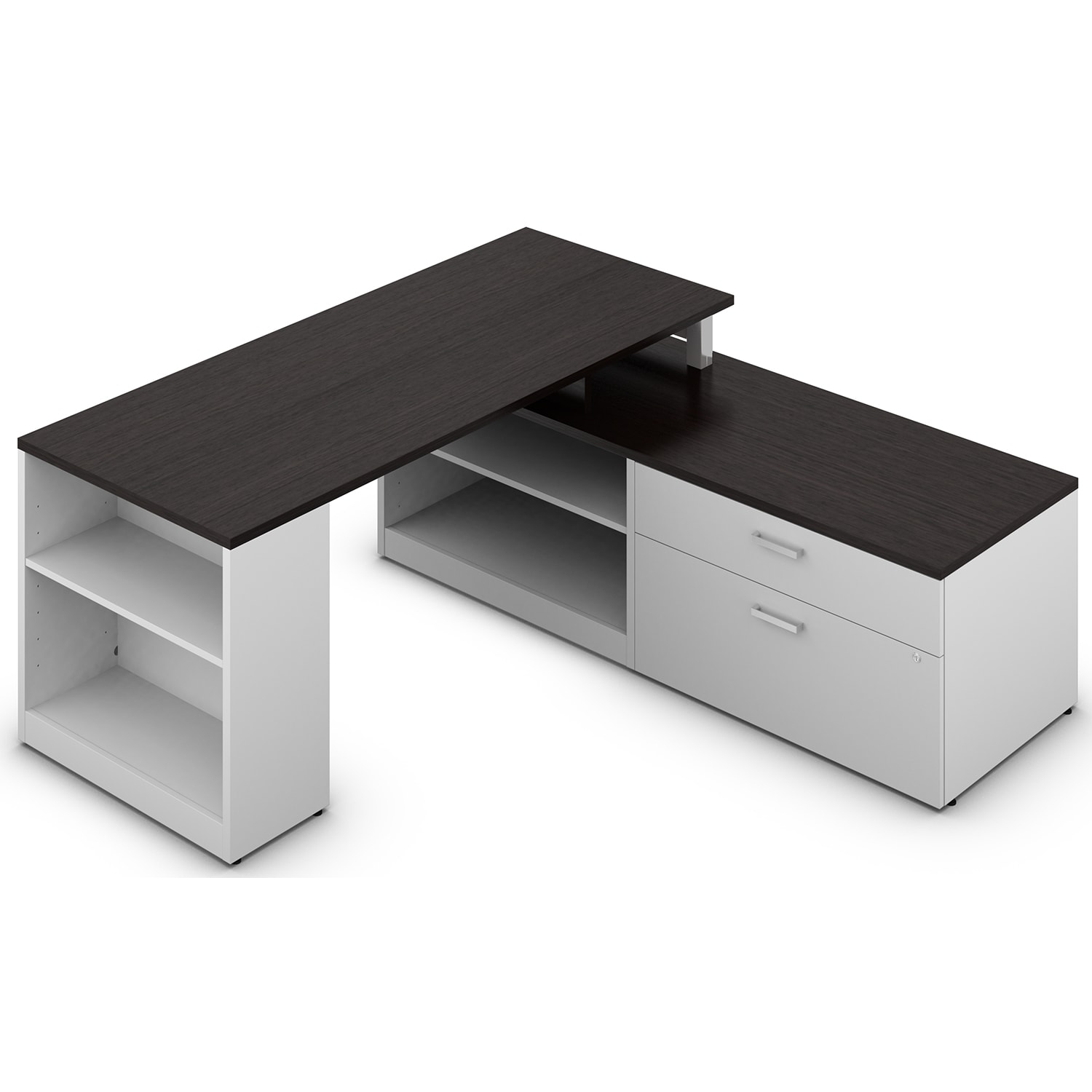 Offices to Go Ionic LShaped Suite With Overlap Desk and Bookcase, Dark