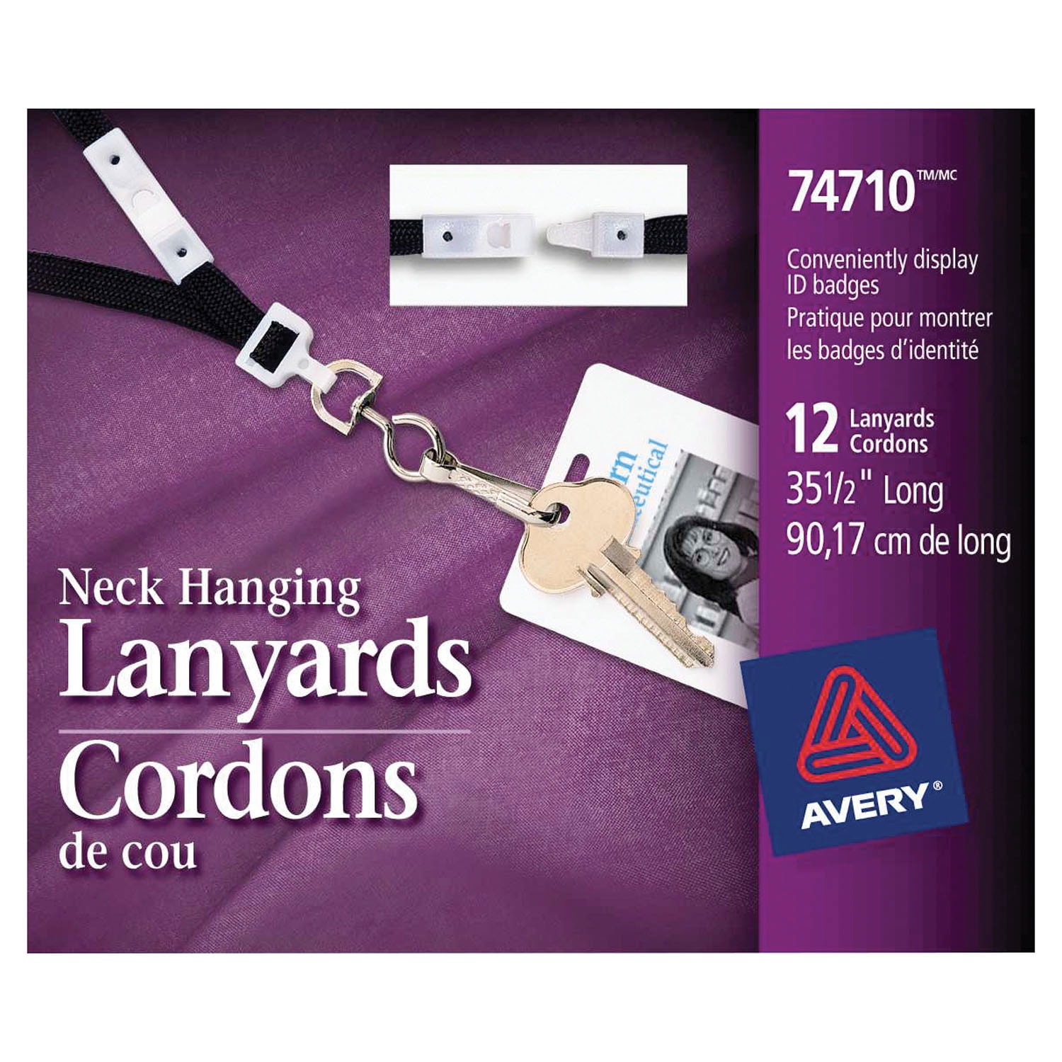 Avery Neck Hanging Lanyards, Black/White, 12/PK Grand & Toy