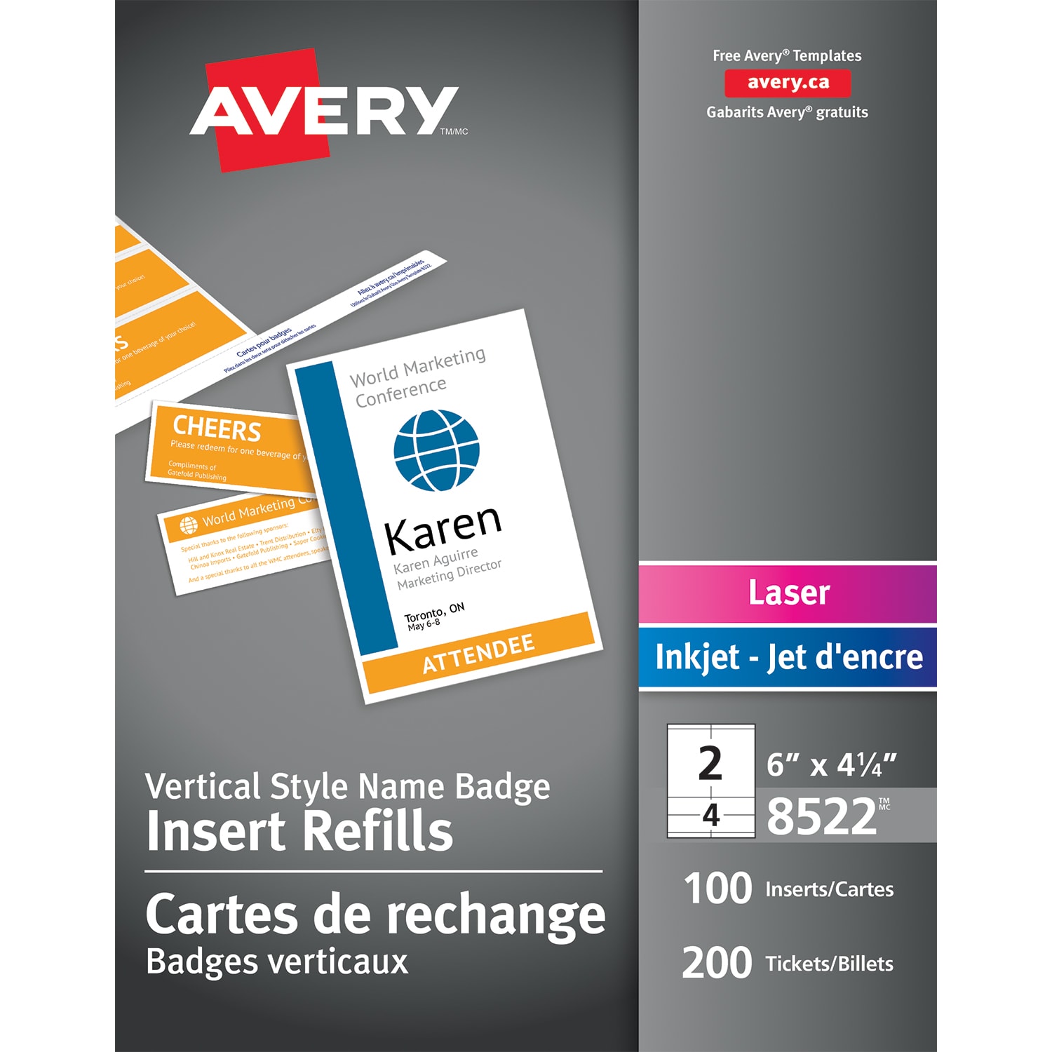 Avery Hanging Style Laser/Inkjet Name Badge Kit, 3" X 4