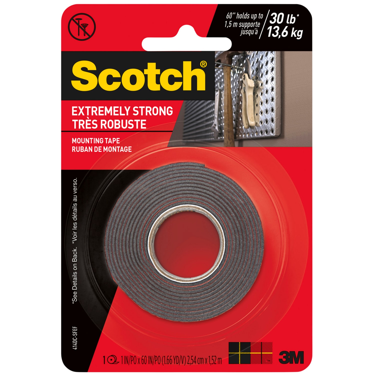 Scotch Extremely Strong Mounting Tape, Black, 30 lb Capacity Grand & Toy