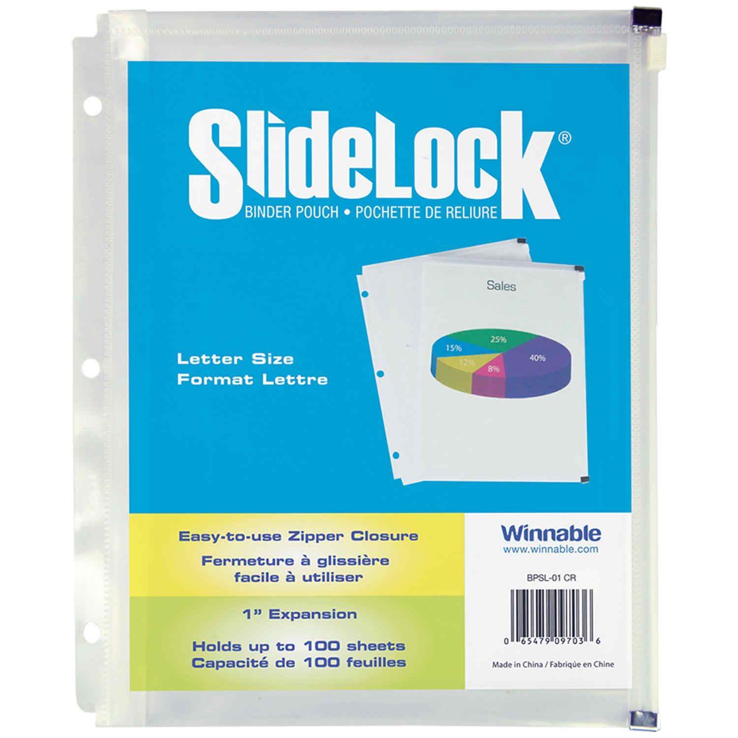 Winnable SlideLock Binder Pouch, Clear, LetterSize Grand & Toy