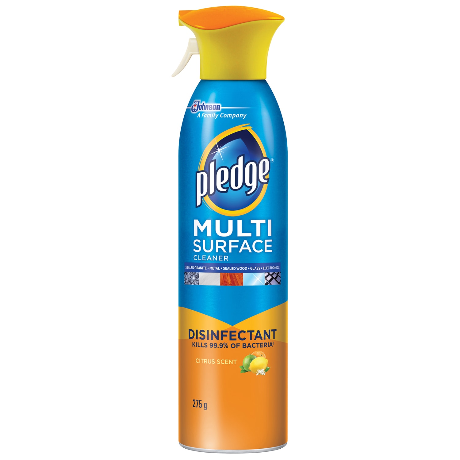 Pledge MultiSurface Disinfectant Cleaner, Aerosol Spray, Citrus Scent, 275 g Grand & Toy