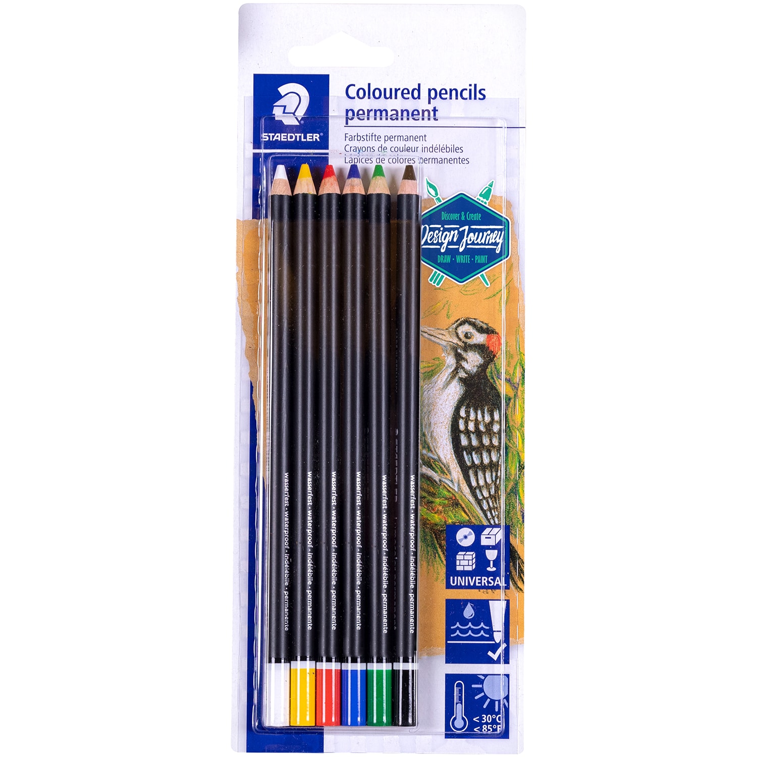 Staedtler Lumocolour Permanent Glasochrom Dry Marker Pencils, Assorted Colours, 6/PK Grand & Toy