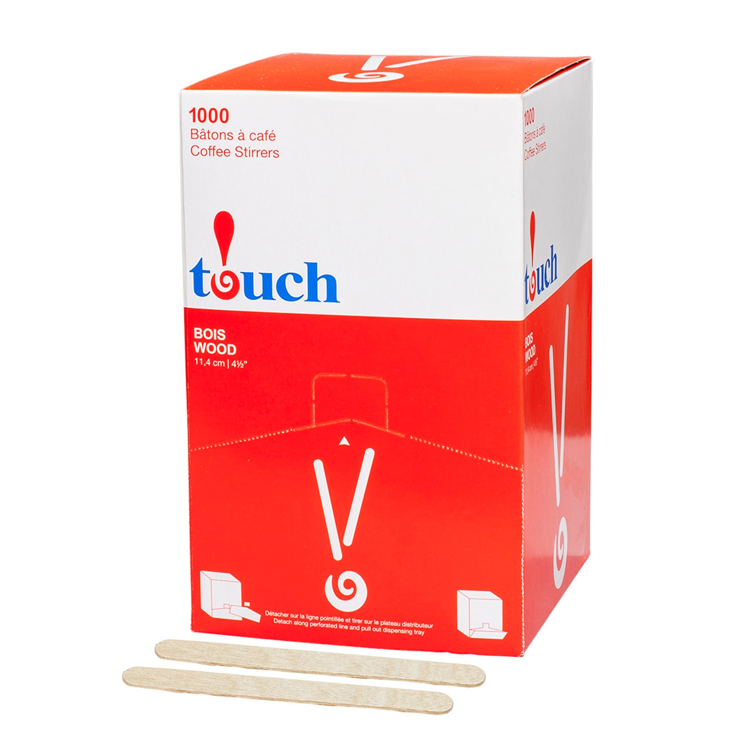 Touch Wooden Stir Sticks, 4 1/2", 1,000/PK Grand & Toy