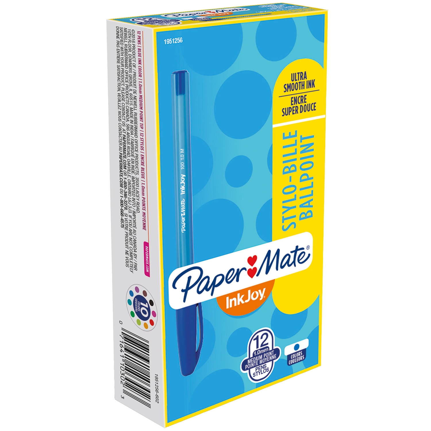 Paper Mate InkJoy 100ST Ballpoint Stick Pens, Blue, Medium 1.0 mm, 12/BX Grand & Toy