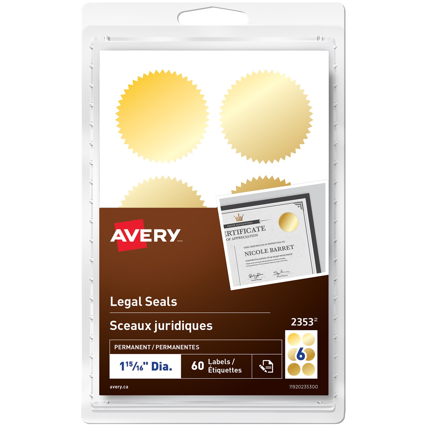 Avery Legal Seals, Gold, Round, 1-15/16" Diameter, Sheet of 6 Labels ...