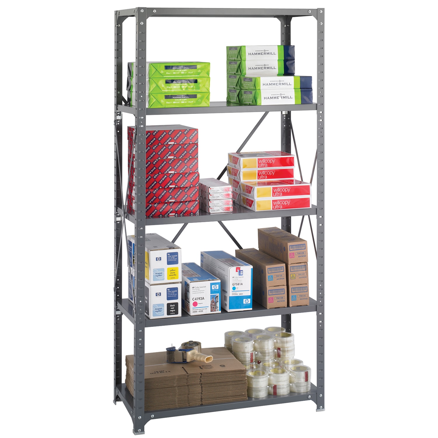 Safco Commercial HeavyDuty 5Shelf Steel Shelving, Grey, 36" x 18" x