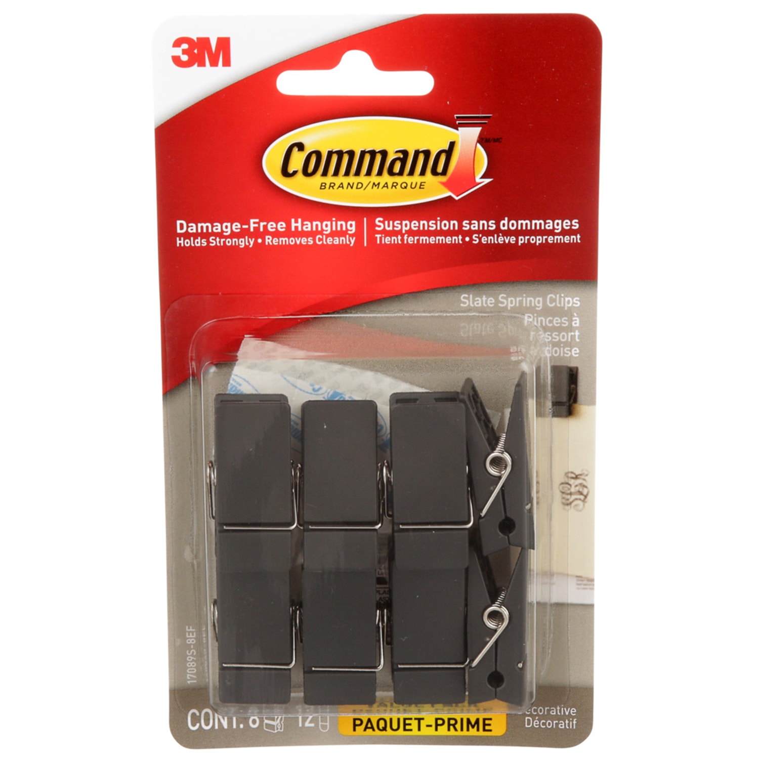 Command Indoor Spring Clips, Small Size, Black Slate, 7 1/2 lb Capacity