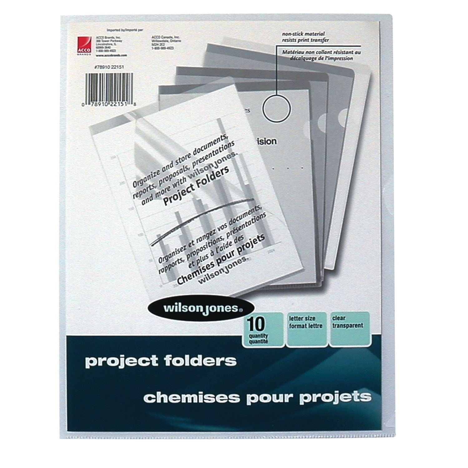 Wilson Jones Plastic Project Folders, Clear, Letter Size, 10/PK Grand