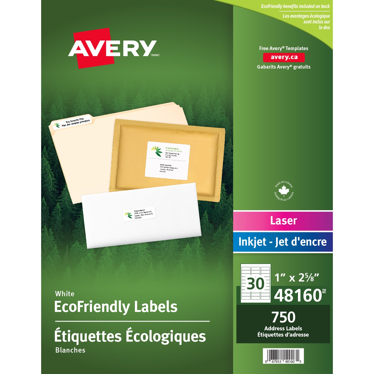 Avery 48160 EcoFriendly Address and Shipping Labels, White, 1" x 2 5/8