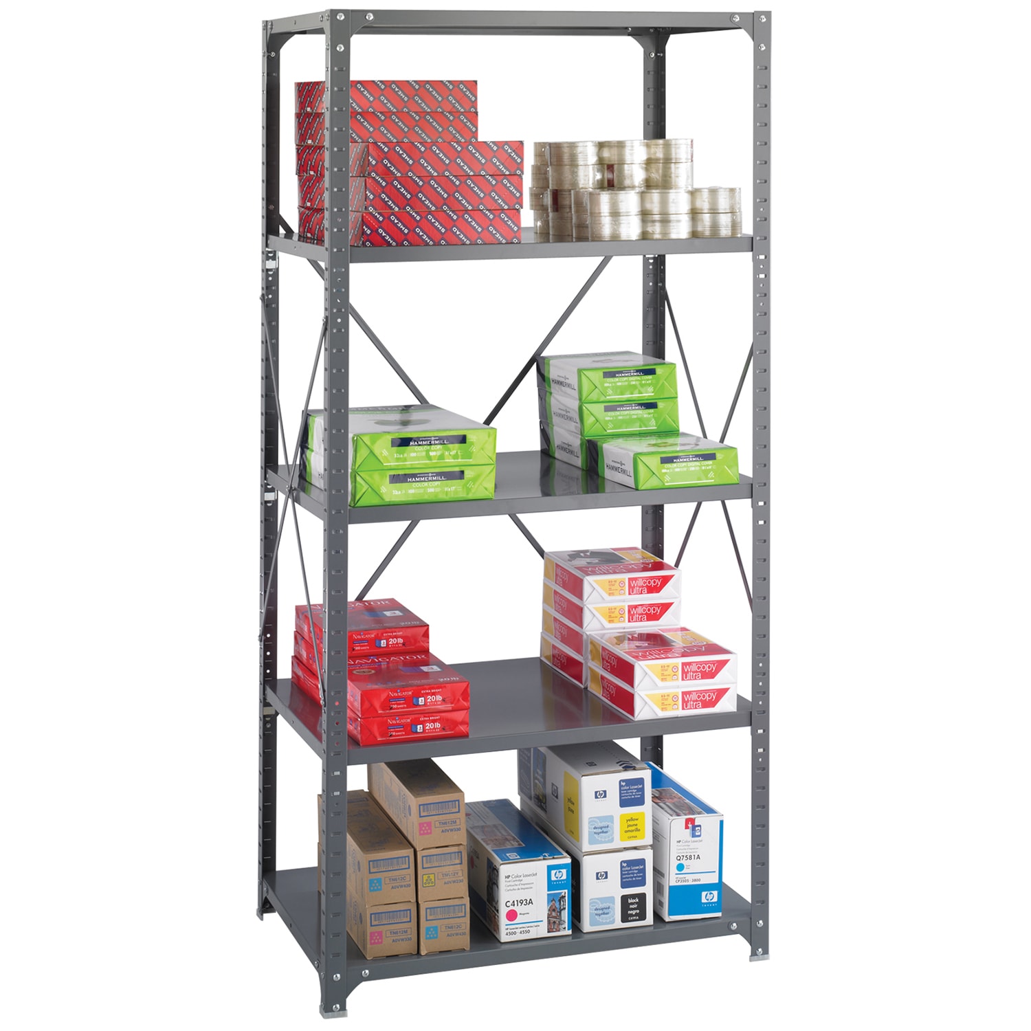 Safco Commercial HeavyDuty 5Shelf Steel Shelving, Grey, 36" x 24" x