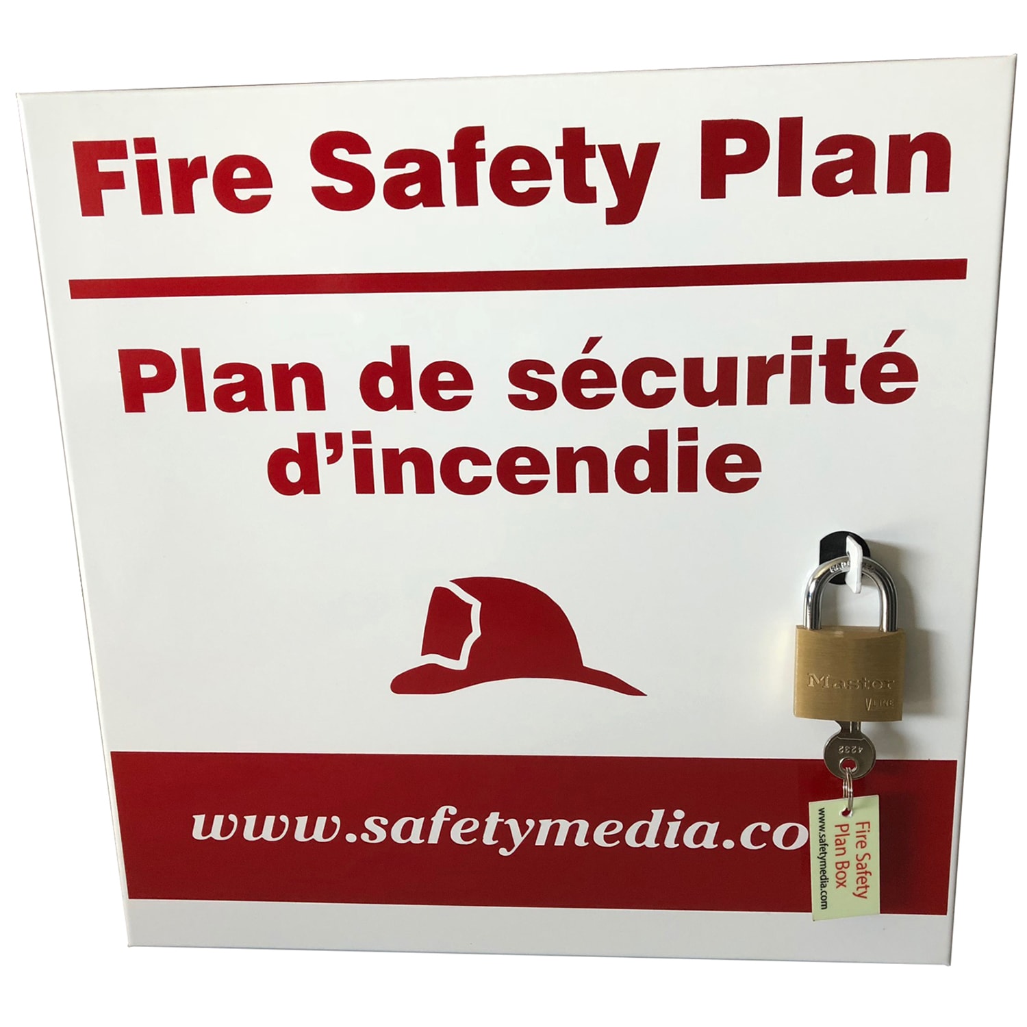 Safety Media Fire Safety Plan Box, Bilingual, Padlocks, 13" x 13" x 4