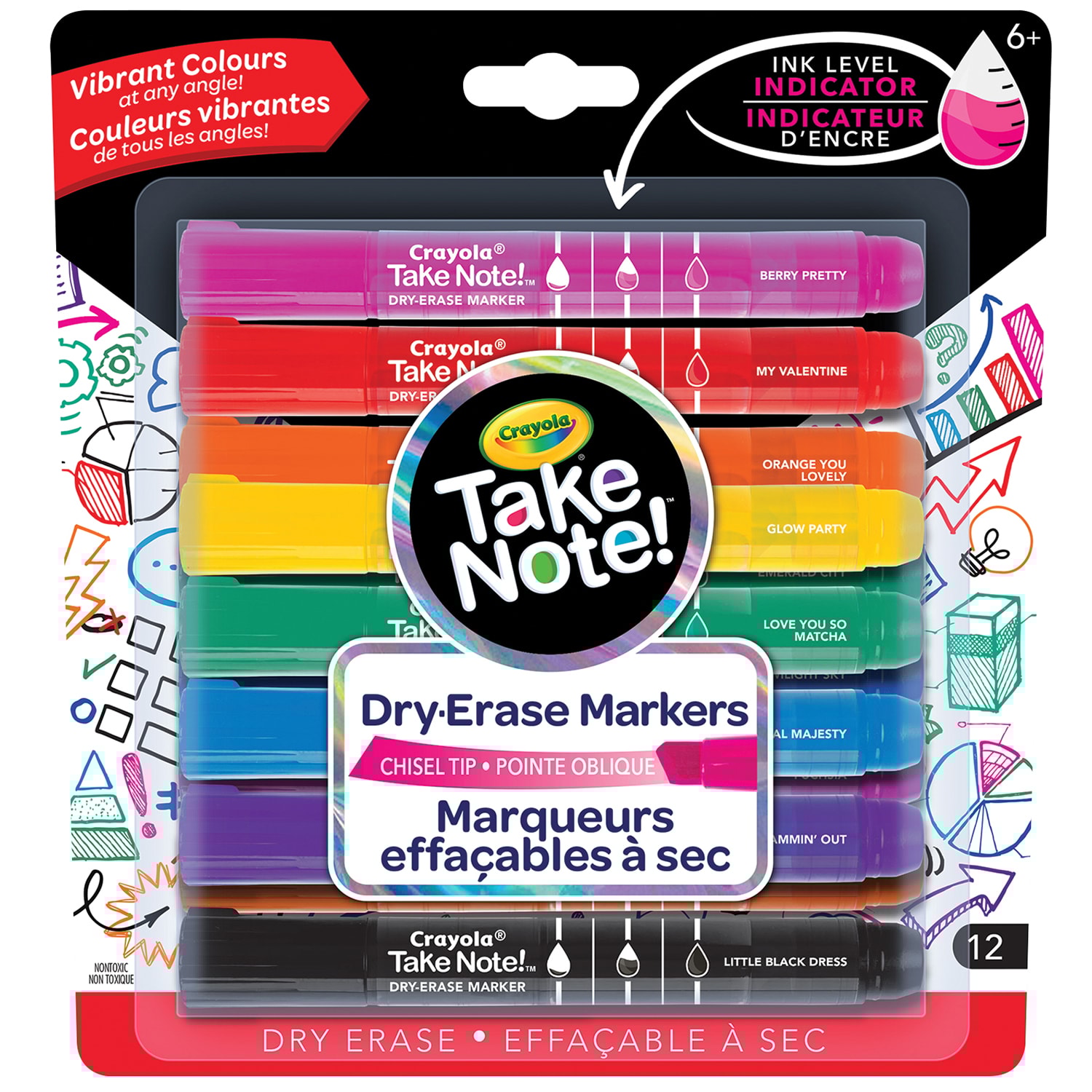 Crayola Take Note DryErase Markers, Assorted Colours, Chisel Tip, 12