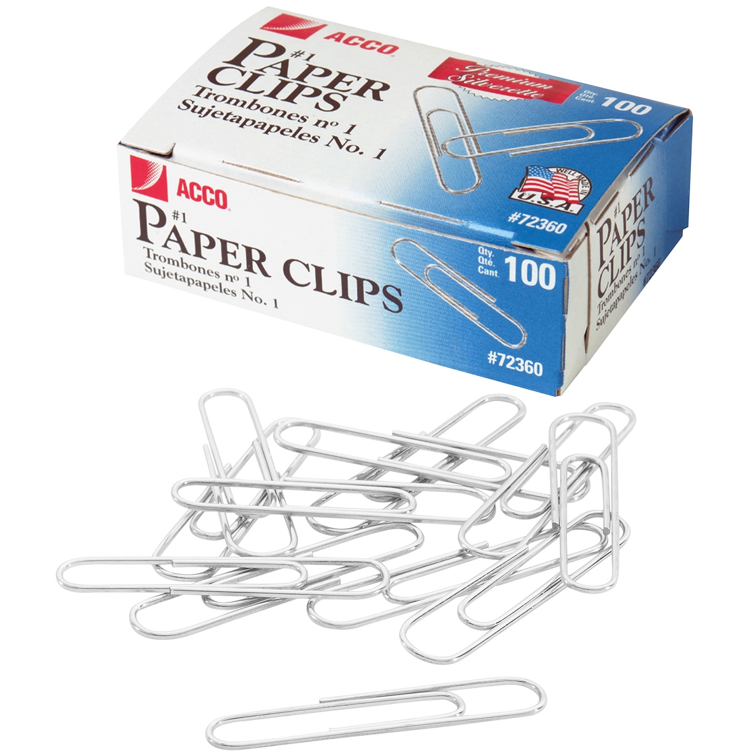 Acco Paper Clips, 1, HeavyGauge Wire, Smooth Finish, Silver, 100/PK