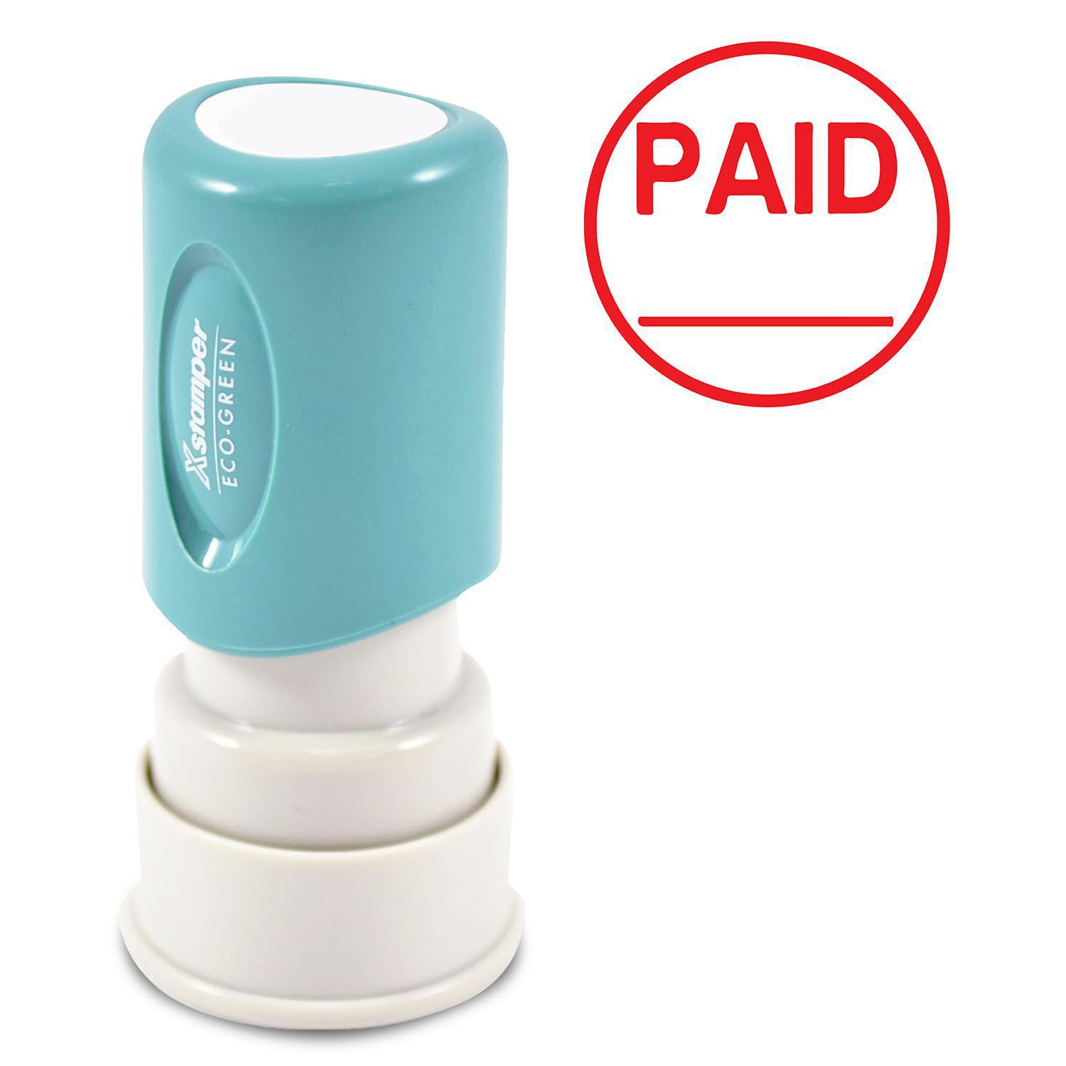 Xstamper Round PreInked Stamp, PAID, Red Ink, 5/8" Diameter Grand & Toy