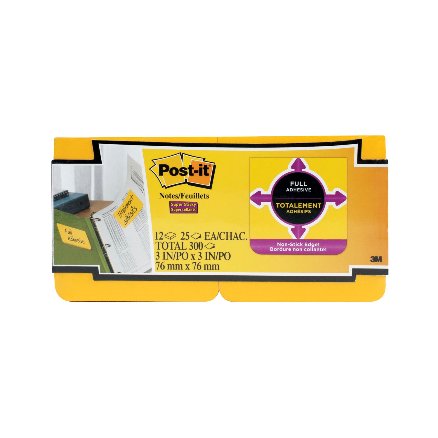 Postit Super Sticky FullAdhesive Notes, Yellow, 3" x 3", 25 Sheets