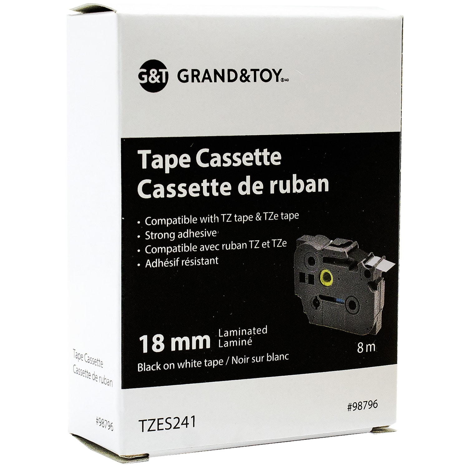 Grand And Toy Laminated Tz And Tze Tape Cassettes Black Typewhite Label 18 Mm X 8 M Tz241 