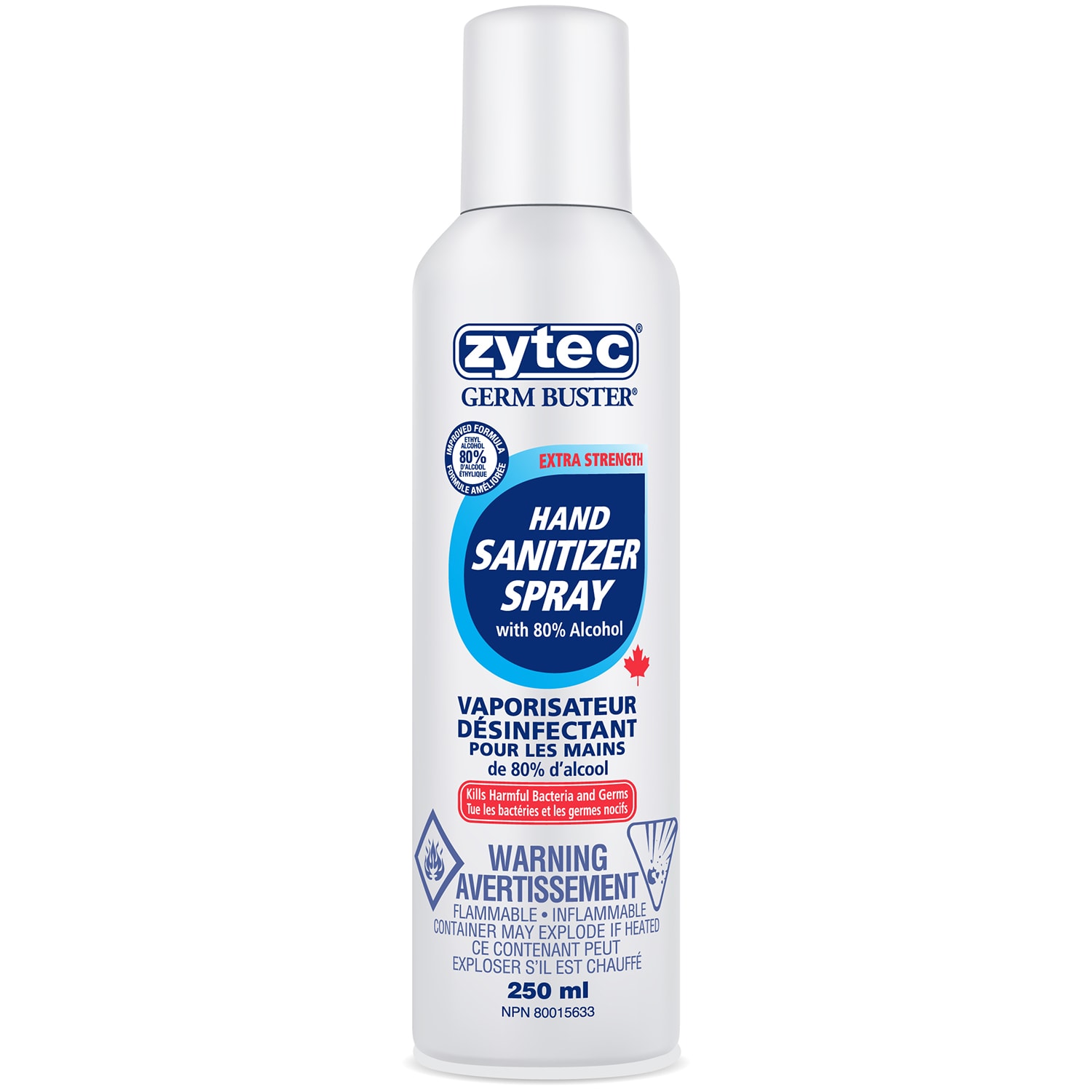 zytec Germ Buster Hand Sanitizer Spray, 80 Alcohol Content, 250 mL