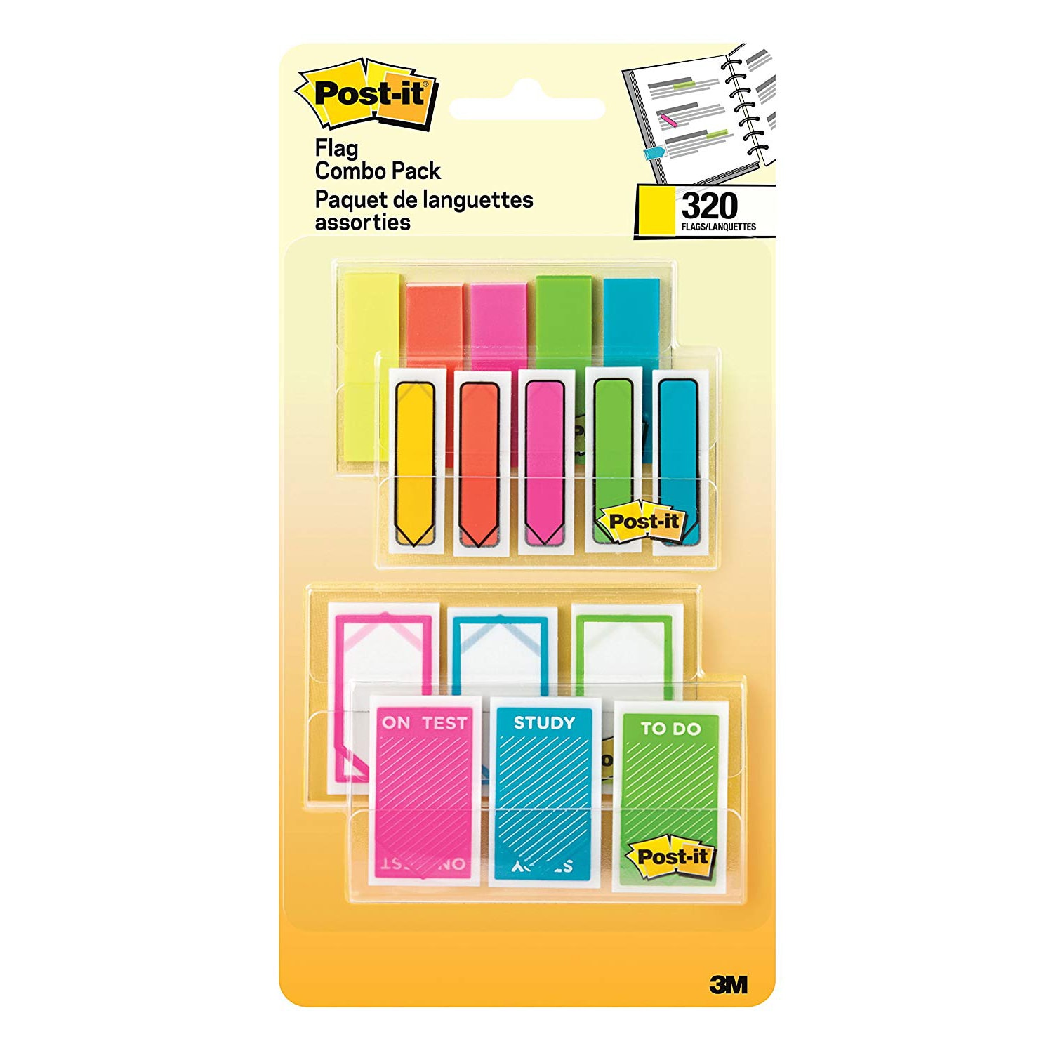 Postit Flag Combo Pack, Assorted Bright Colours & Sizes, 320 Flags/PK