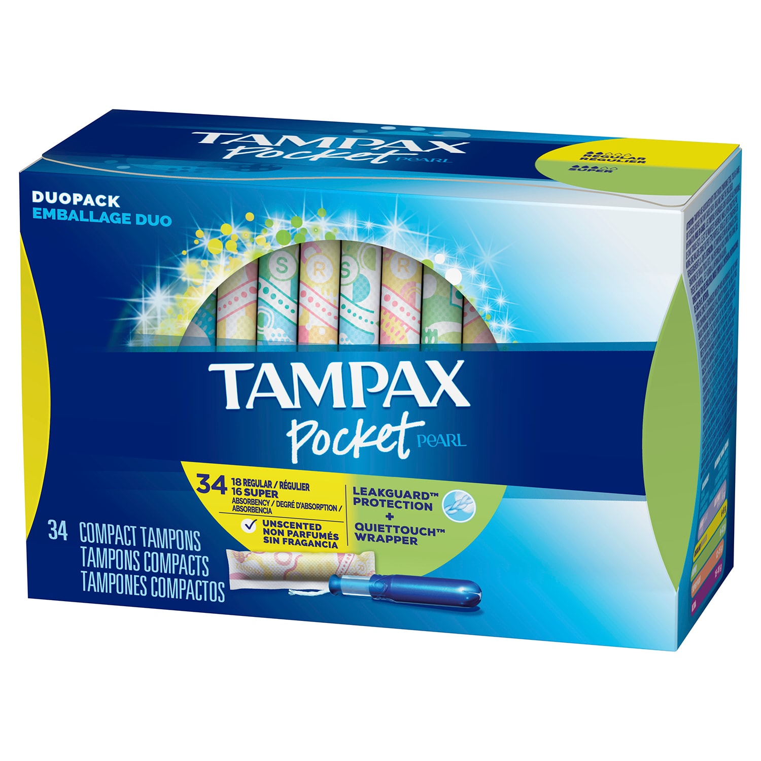 Tampax Pocket Pearl Compact Tampons Duopack, 34/PK Grand & Toy
