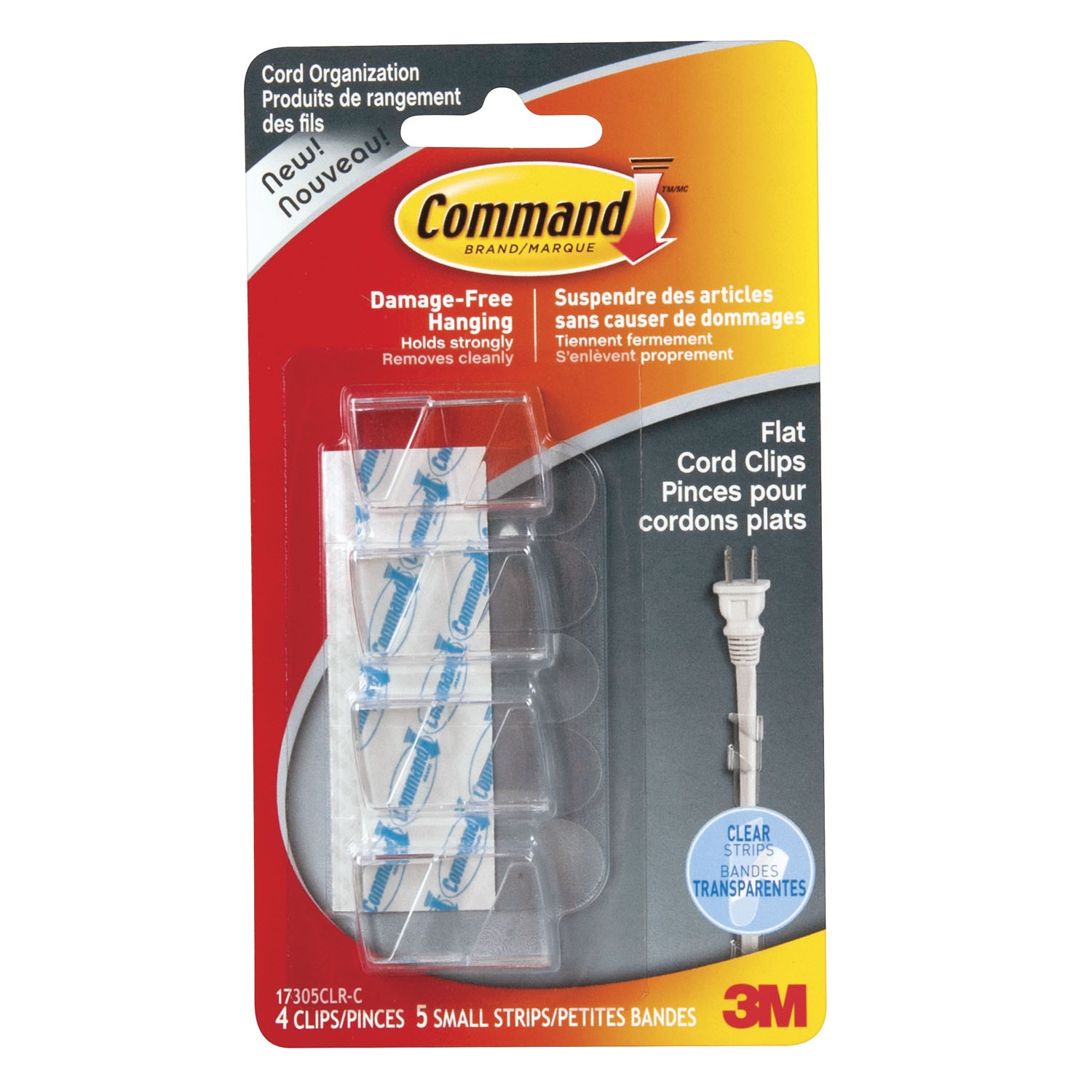 Command Flat Cord Clips, Clear, 4 Clips/5 Strips Grand & Toy
