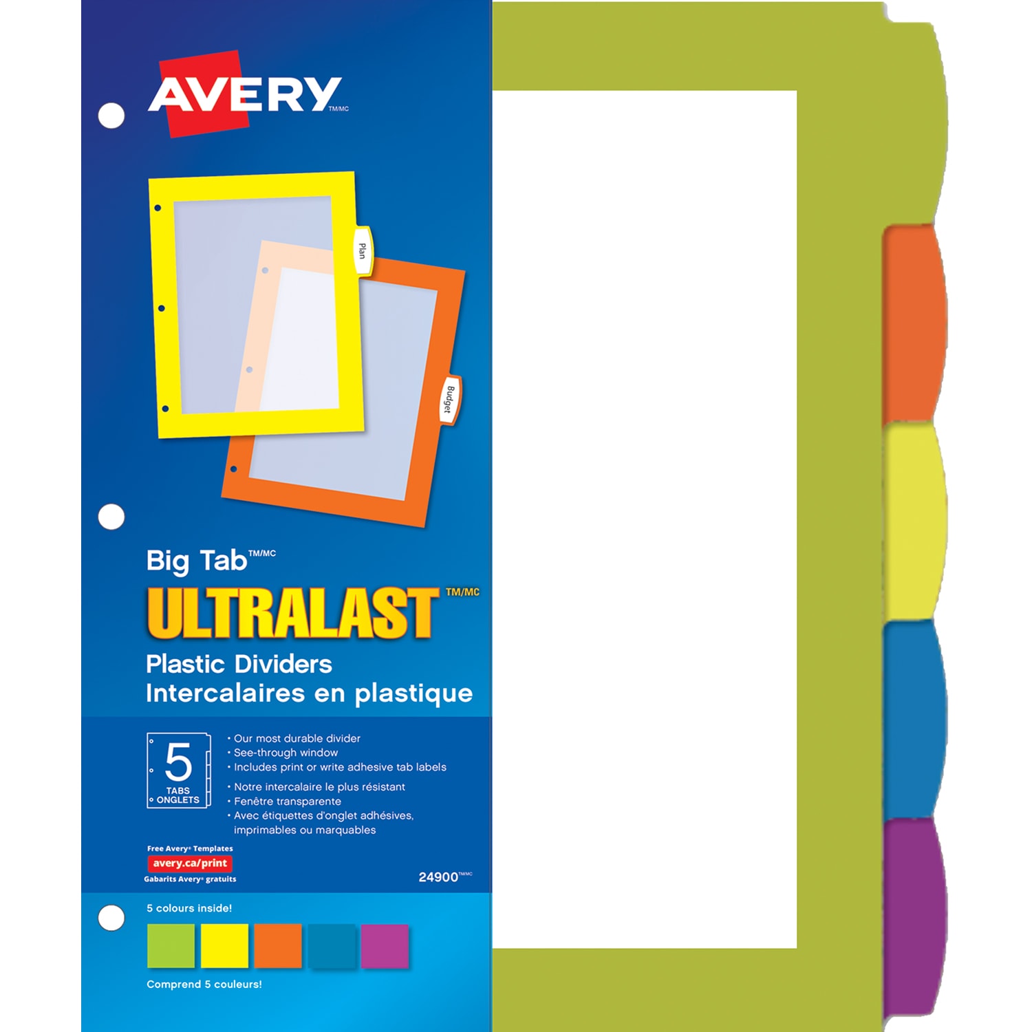Avery Big Tab UltraLast Plastic Dividers, Clear with MultiColoured
