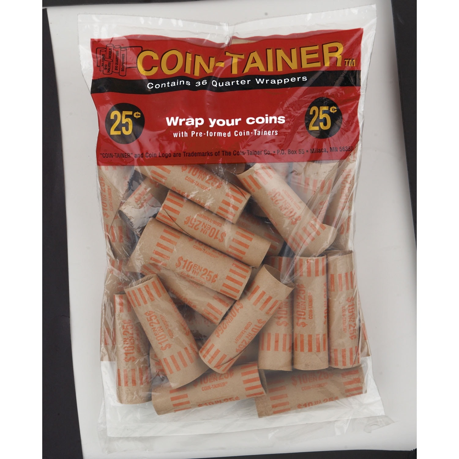 CoinTainer Paper Coin Tubes, Quarters, Pack of 36 Grand & Toy