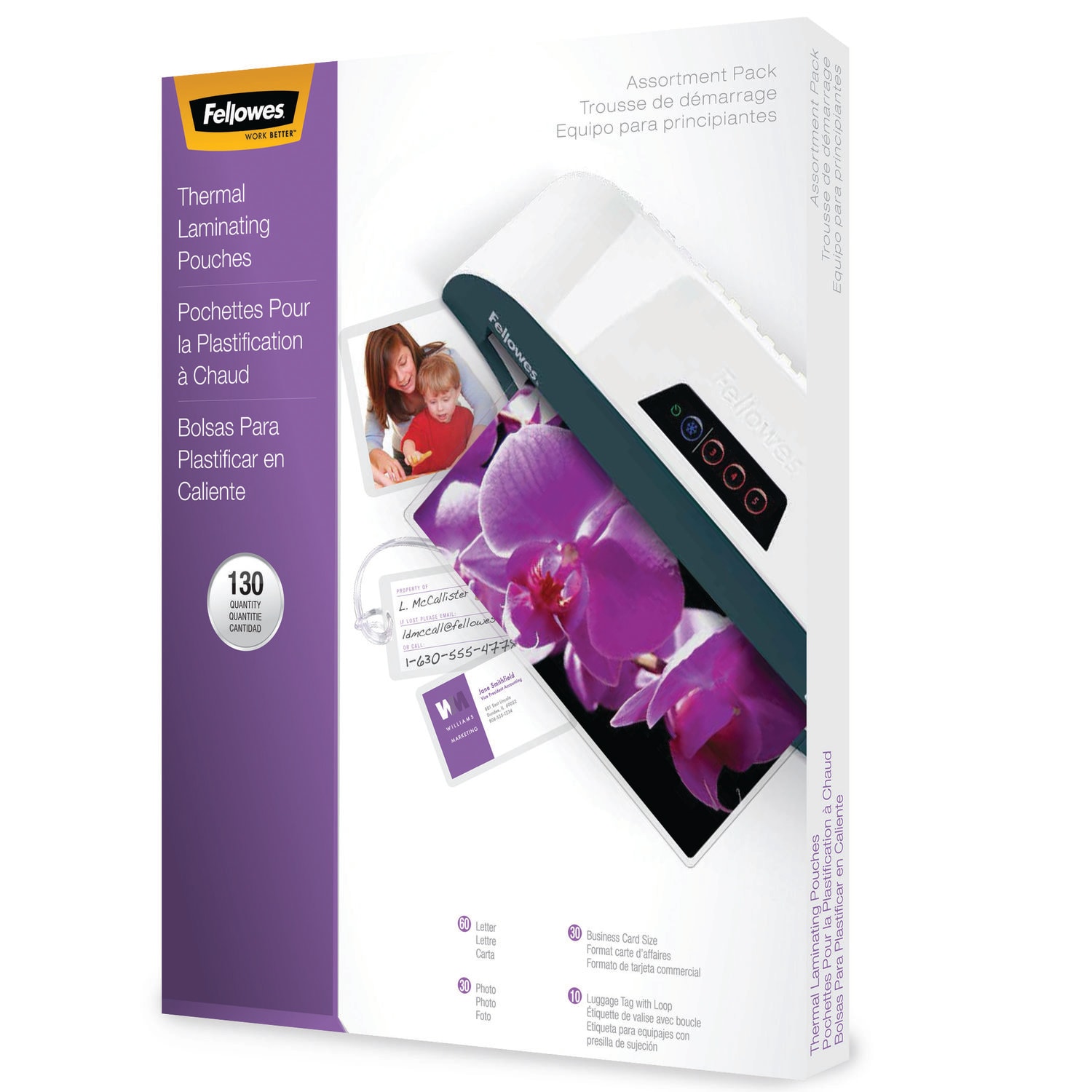 Fellowes Assorted Pack Glossy Laminating Pouches, 3 mil, Pack of 130