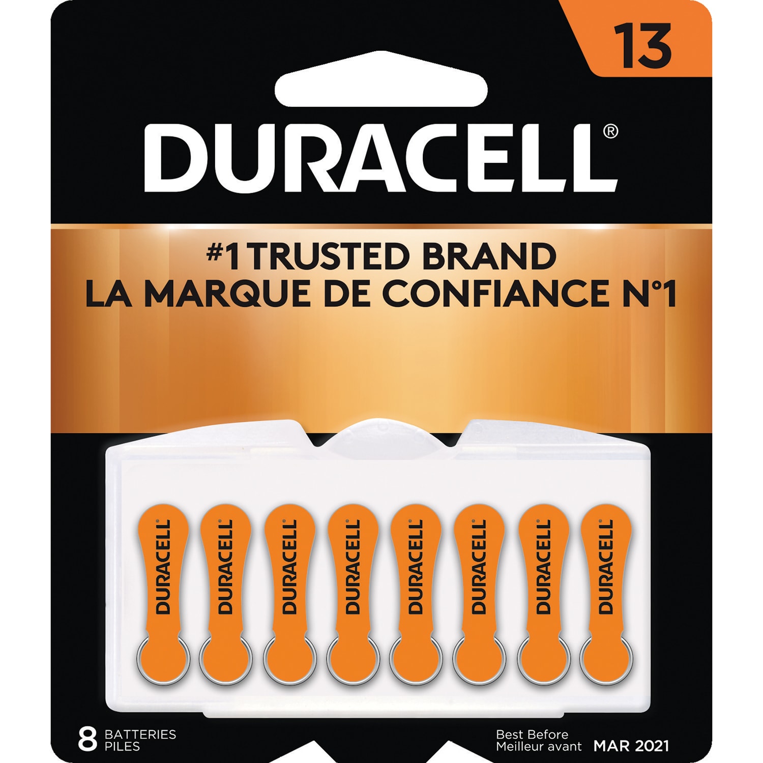 Duracell Hearing Aid Batteries, Orange, Size 13, 8/PK Grand & Toy