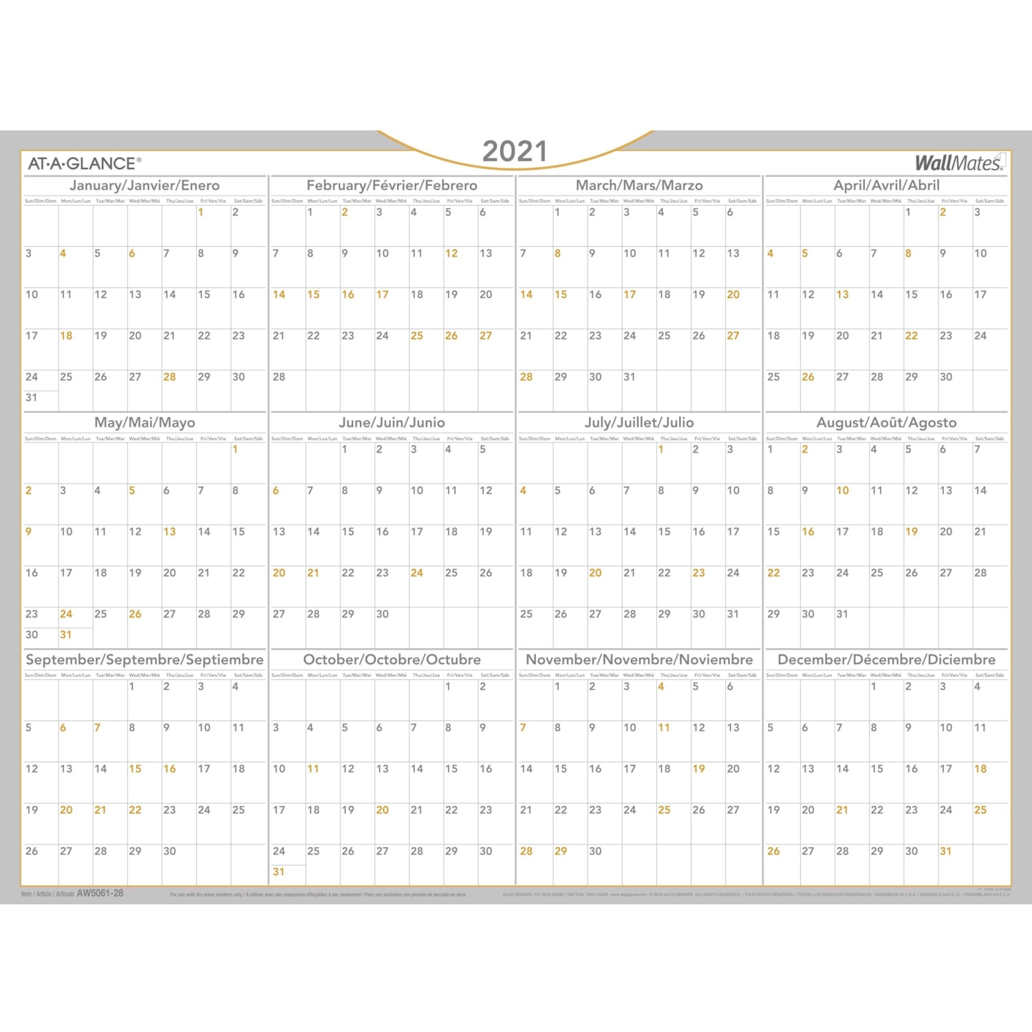 At A Glance Wall Calendar Grand Toy