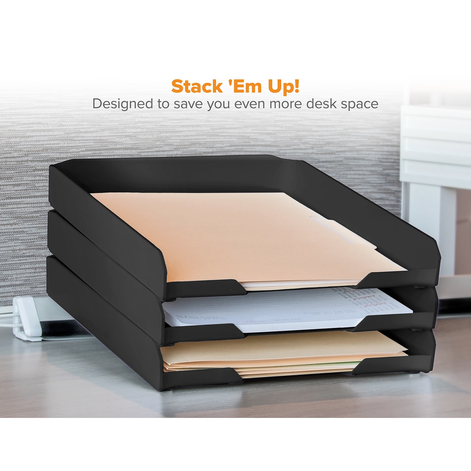 Bostitch Office Konnect Stackable LetterSize Tray, Black, 9 3/4" x 12