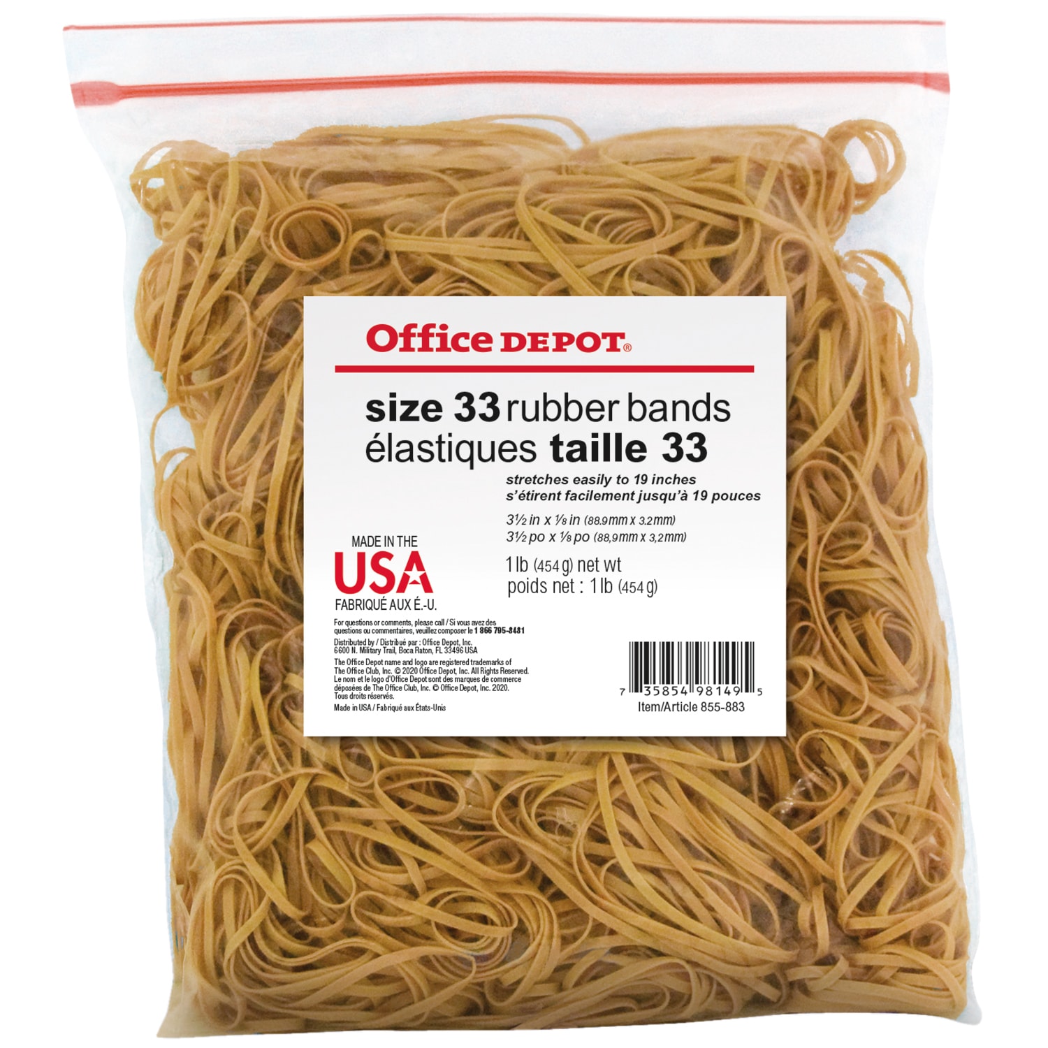 Office Depot 33 Rubber Bands, Crepe, 3 1/2" x 1/8", 1 lb Bag Grand & Toy