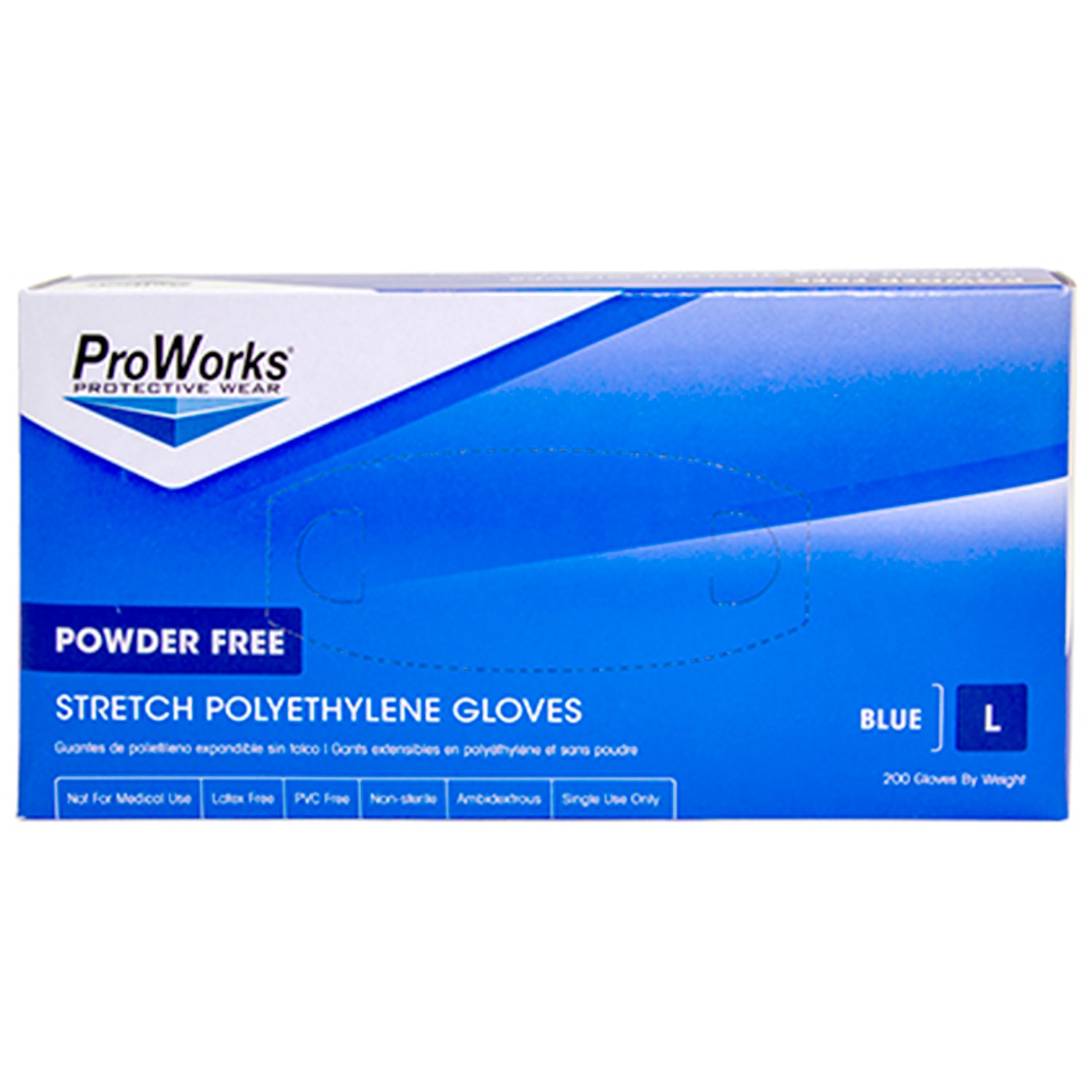 HOSPECO ProWorks® Stretch Polyethylene Gloves, PowderFree, Blue, Large